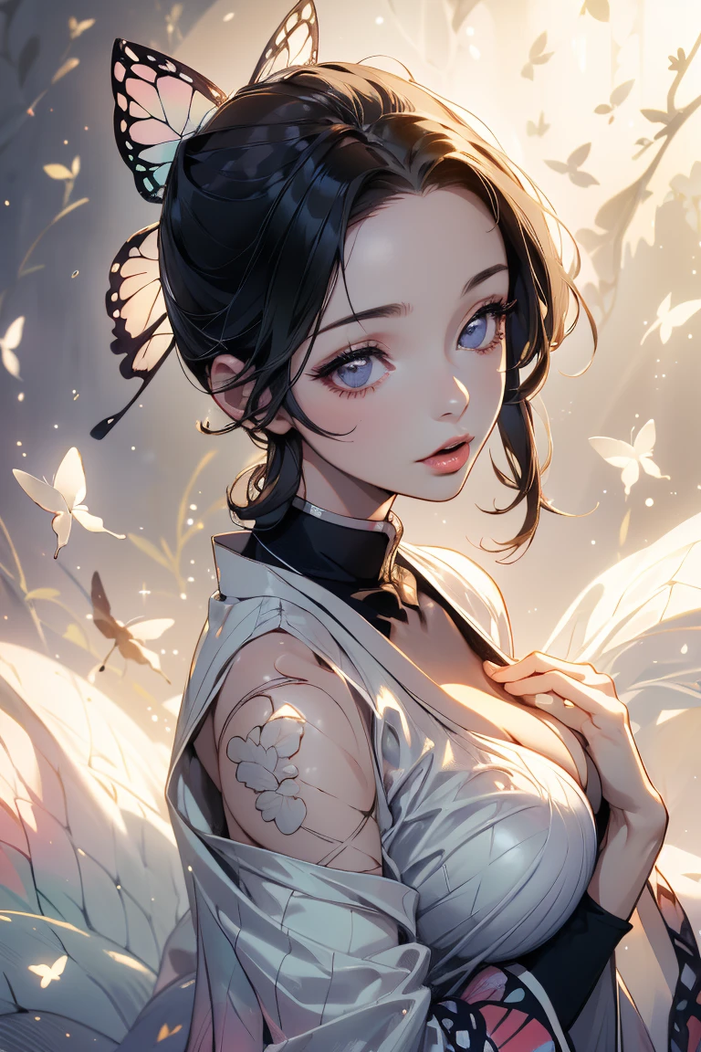 Woman with open mouth and closed eyes, ((Shiny skin))、((Wet and shiny tongue)) , 2 pic in 1 , before and after sex , masterpiece, highest quality, super detailed, ultra high resolution, realistic, 4K, 8k, highest quality, masterpiece, best image quality, Super detailed, ultra high resolutionolution, realisticDescription, Demon Slayer , sexy dress , beautiful detail high face Shinobu, a woman wearing a traditional japanese kimono, ((large butterfly tattoo on her back)), beautiful detailed eyes, beautiful detailed lips, extremely detailed eyes and face, long eyelashes, detailed intricate kimono patterns, cinched waist, flowing sleeves, traditional japanese hairstyle, natural lighting, warm color tones, ((large butterfly tattoo on her back))(best quality,4k,8k,highres,masterpiece:1.2),ultra-detailed,(realistic,photorealistic,photo-realistic:1.37), lipstick, turtleneck, ass focus, black eyes, half-closed eyes, curvy, wide hips, covered navel, impossible clothes, outdoors, bushes, (narrowed eyes:1.2), (squinted eyes:1.2), BREAK masterpiece, best quality, highly detailed background, perfect lightingbest quality, ((shiny skin, glossy skin, detailed skin)) , big breasts, ((throw))masterpiece, Good resolution, multiple poses , hand\(jujutsukaisen\)throw breasts grab , ((perfect hand )) 、Bedroom、Beautiful mature woman、cute、Plump、Sexy、lie down on bed , backview and forthview , onbed , curvy body , good propotion body ( perfect legs and hands ) , detailed eyes and face , maximum detail body good propotion body ( perfect legs and hands ) , body S , very pretty , horny face , full body , focus ass , ,elegant,beautiful,graceful