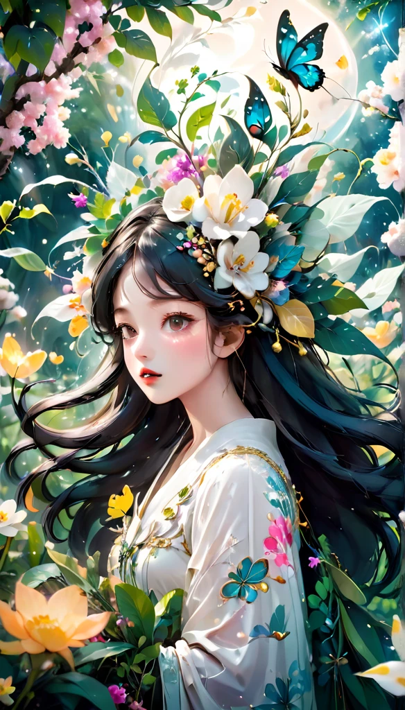 Highest quality,High resolution,masterpiece:1.2,Very detailed,Realistic,photoRealistic:1.37,A girl made of flowers and plants,Beautiful attention to detail,Beautiful lip detail,Very detailed目と顔,Long eyelashes,Colorful Gardens,Delicate petals,Blooming Flowers,Bright leaves,Vibrant colors,Soft sunlight,Ethereal atmosphere,Harmonious composition,The beauty of plants,Organic elements,Flora and Fauna Blend,Dream of plants,Creative transformation,Flower Fashion,Fantasy Figures,Art inspired by nature,Unique Plant Portraits,Natural elegance,Artistic Fusion,Femininity meets nature,Surreal botanical art,Capricious garden,Flower Goddess、butterfly々、Close-up