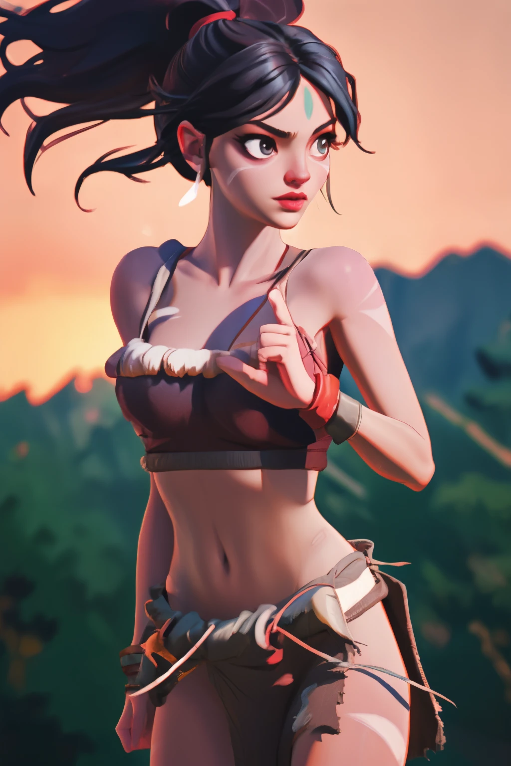 Nidalee Loincloth, wide shot, UHD, best quality, 8k, super detail