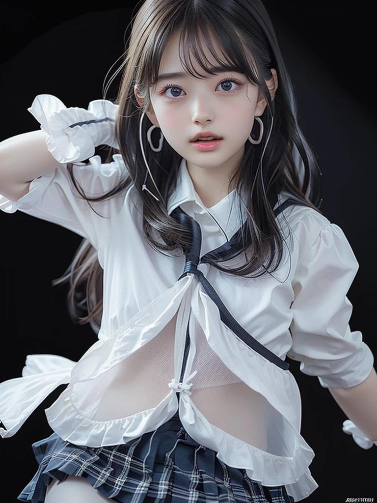 8k,Confused, High resolution, Very detailed, 1 girl, alone, Very beautiful eyes, Ultra-precise depiction, artistic、Artwork、Very detailed depiction, (Tangled:1.2), , (White high key background:1.5), (((Schoolgirl uniform 1.5))), 、 、Earrings and Necklaces、, (Glowing Skin), Many colors, , (:1.2),、Flat Body、slim、cute、、、Cast a Shadow、、、、(((Dynamic pose 1.5)))、(((Sex Appeal、sex appeal、???????))、On all fours、