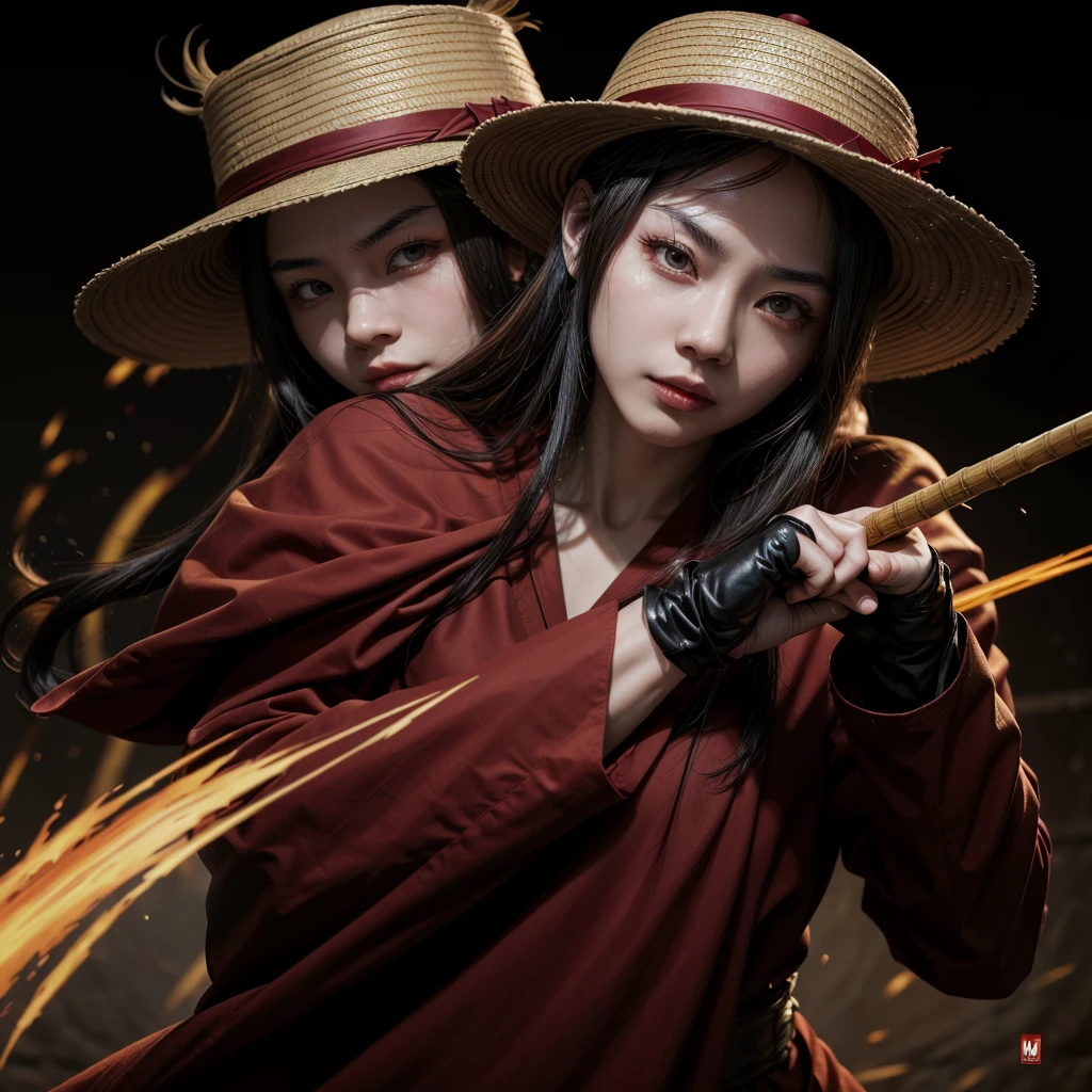 Chinese vampire with bamboo hat, bloodbending, blood powers, a golden eye, best qualityer, ultra-high resolution, (真实感: 1.4), Depth of field