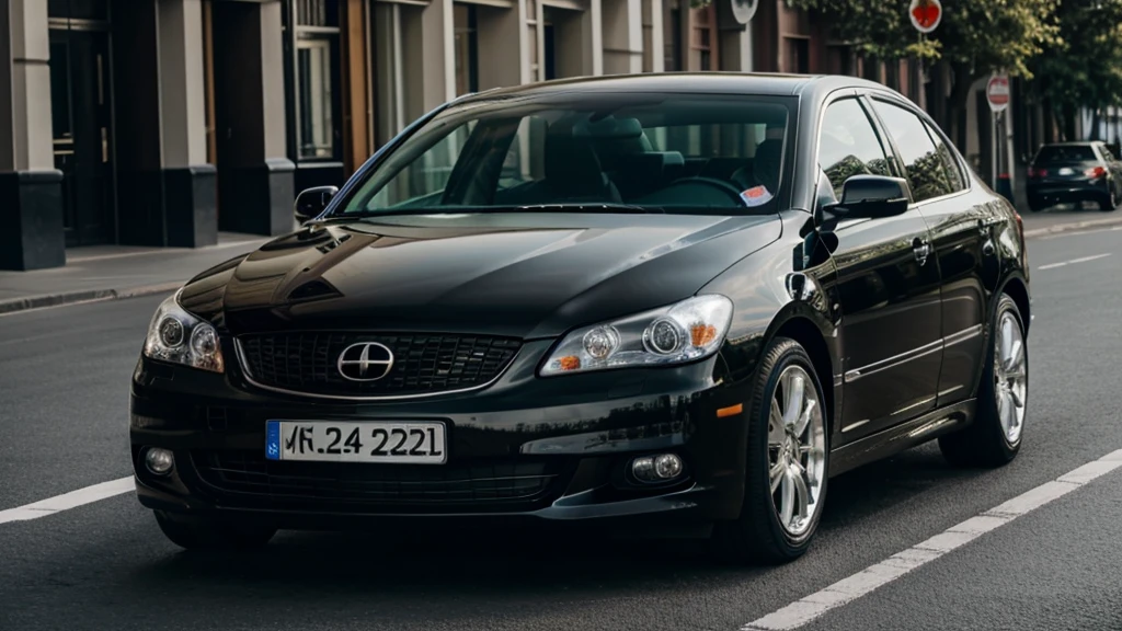 best quality, 8k, shiny skin, high resolution, black car in city, sharp focus