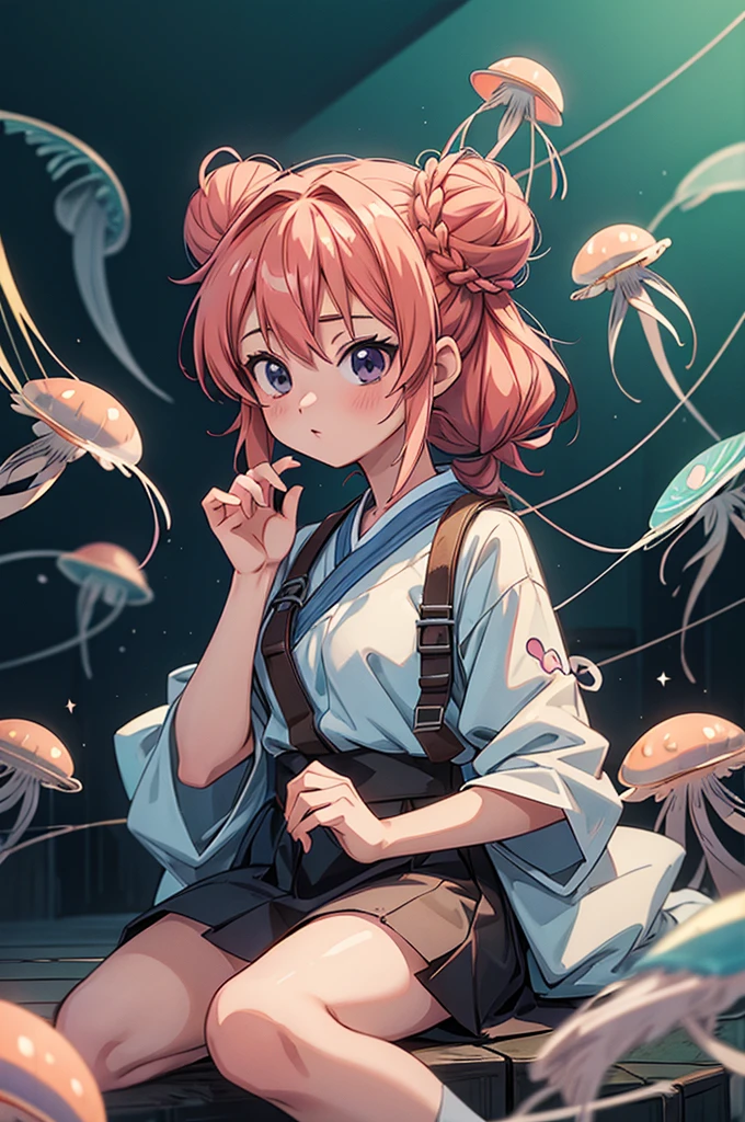 ((masterpiece)), (anime:1.5), ((Highest quality)), (RAW Photos:1.2), (High resolution:1.3), (Professional photography:1.2), 1 girl,Bun Hair, Jellyfish hair, Landmine fashion