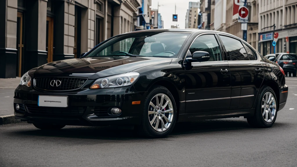 best quality, 8k, shiny skin, high resolution, black car in city, sharp focus