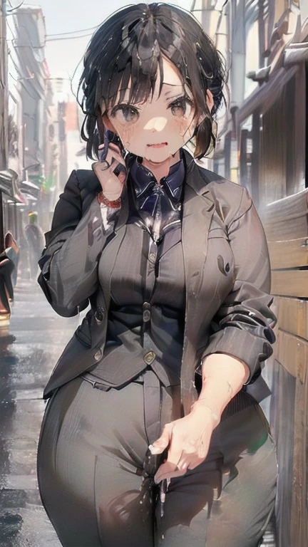 (must be follow these prompts:2.2),masterpiece,best quality,extremely detailed,(in her clothing:3.0),(in her formal styled business suit clothing:2.6),(adorable expression:2.5),(usual face:2.2),(displayed one girl on single picture:2.3),(black hair:2.1),(A short, slightly chubby new employee in a business suit working in modern Tokyo:2.2),(The new employee is short and wears a full-length business suit.:1.7),(A cute moan like a young girl:2.1),(その新入社員はInnocent faceをしている:1.9),(The new employee was wearing a business suit that had been stained yellow-brown from  a long time ago, and the uneven coloring made it look like spots.:1.7),(The new employee&#39;s breasts, covered by her business suit, are bulging out due to her strong sexual desire.:1.9),(Lewd love juices dripping down the inner thighs of his dark grey trousers:2.1),(clothing violated:1.9),(japanese pretty girl:1.7),(men's elected twangers were inserted her:2.3),(she was already stroked up to the depth intervaginal sensual spot:1.7),(notably buldged up her inner labia majora:2.6),(A young, shy moan:1.5),(big breasts in her clothing:2.2),(A new employee with a very innocent look while working in the office:2.3),(The new employee is short but has a slightly plump body.:1.9),(The crotch of his dark grey trousers is heavily discolored with love juice stains.:2.5),(The new employee is convulsing and dripping love juice from her pussy, which is hidden under her pants.:1.8),(The new employee&#39;s dark grey trousers, tightly encircling her plump thighs, are damp with lascivious secretions.:1.9),(The new employee endures the slush between his legs by keeping his dark grey trousers on tight.:2.5),(The corner of a young girl&#39;s body々A new employee whose entire body was toyed with by the lewd urges that wriggled wetly.:1.7),(A new employee who is always holding his crotch over his dark grey trousers:1.7),(A moan filled with childish embarrassment:1.5),(The new employee&#39;s suit-covered breasts and nipples are bulging with lust.:1.8),(The new employee&#39;s lewd body beneath her clothes is swelling slightly with her lascivious reaction.:1.6),(The new employee works very diligently.:2.5),(The new employee has short, thick legs.:1.6),(first time々New Employees:2.2),(she looks like japanese idol:2.3),(The dark grey trousers are made of a durable fabric that will never tear.:4.3),(Her bursting breasts are completely hidden under a dark grey office suit:1.8),(she looks like a ta:2.0),(All of this happened to the new employee himself, not anyone else.:2.1),(Slimy semen was leaking from the crotch area of his dark grey trousers.:1.6),(tough business suit:2.2),(Make sure to depict the face:5.3),(Calm expression:4.3),(Innocent face:3),(The story focuses on just that one new employee.:3.3),(The only characters that appear are the new recruits.:4.2),(Portrait Style:5)