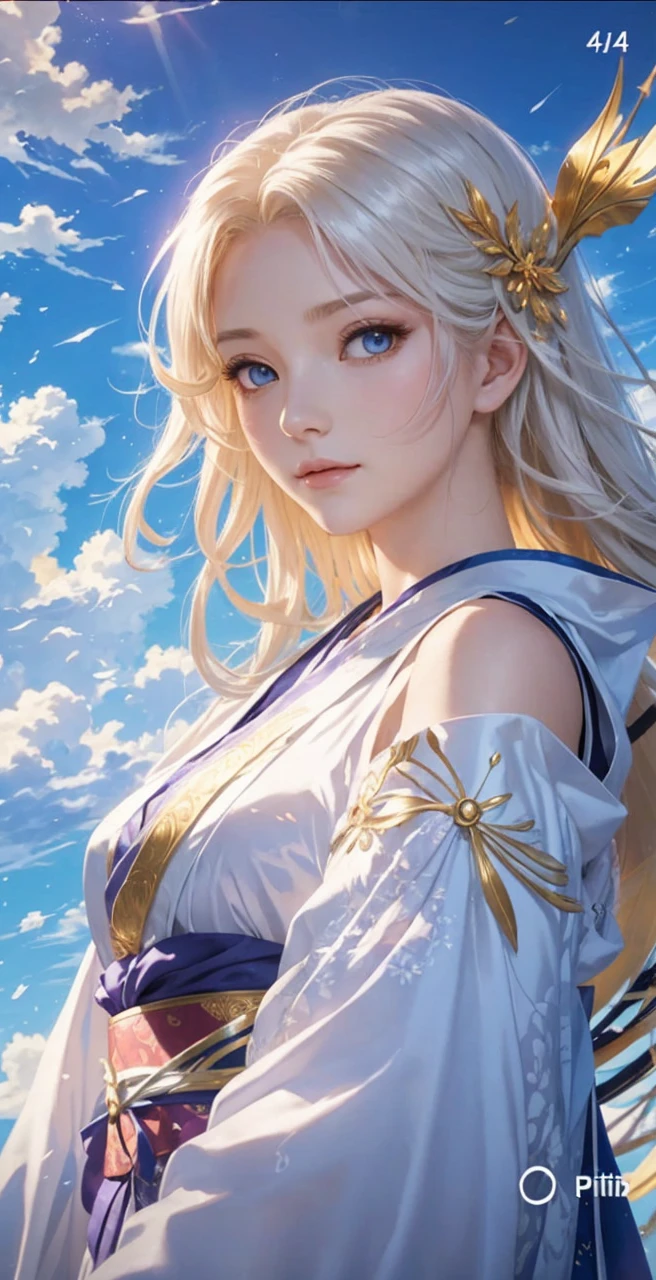 Anime enchanting image of a beautiful young woman with long, flowing white hair, wearing an elegant, flower-adorned purple-white dress. She sits gracefully in a mystical forest, surrounded by a magical, serene atmosphere. Beside her, a white dragon sits attentively, beside  her. The forest is filled with lush greenery, blooming flowers, and soft, ethereal light filtering through the trees. The woman's gentle expression and the dragon calm demeanor add to the enchanting mood of the scene.” 