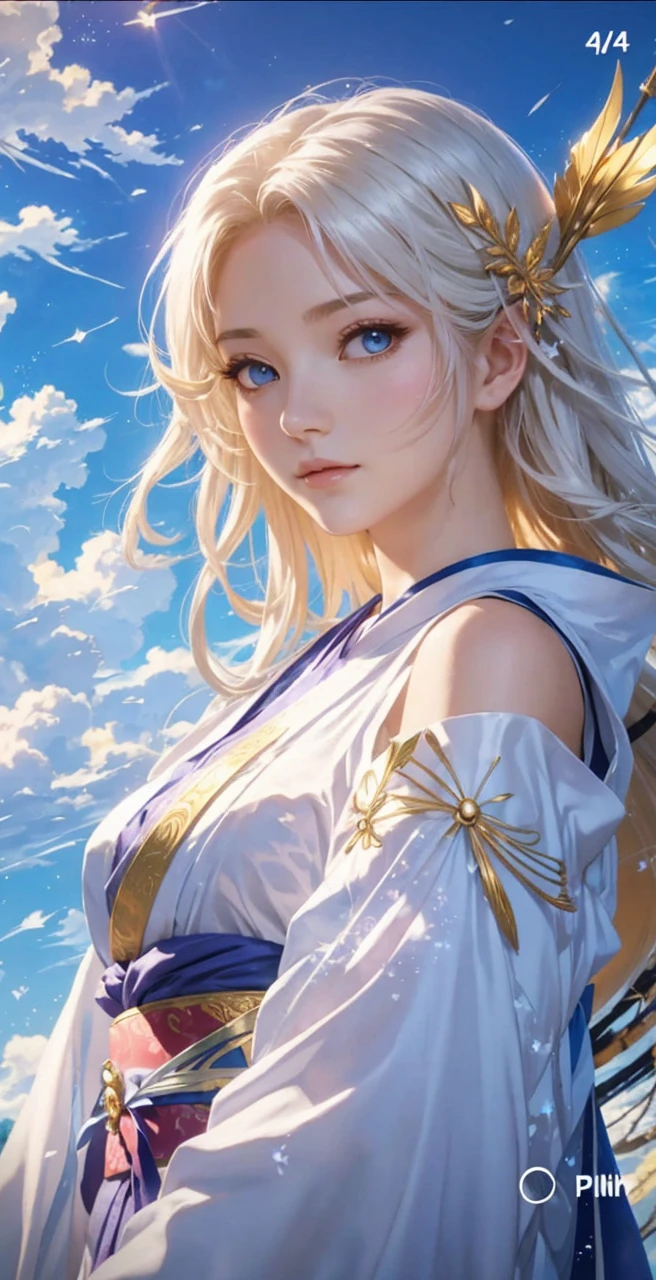 Anime enchanting image of a beautiful young woman with long, flowing white hair, wearing an elegant, flower-adorned purple-white dress. She sits gracefully in a mystical forest, surrounded by a magical, serene atmosphere. Beside her, a white dragon sits attentively, beside  her. The forest is filled with lush greenery, blooming flowers, and soft, ethereal light filtering through the trees. The woman's gentle expression and the dragon calm demeanor add to the enchanting mood of the scene.” 