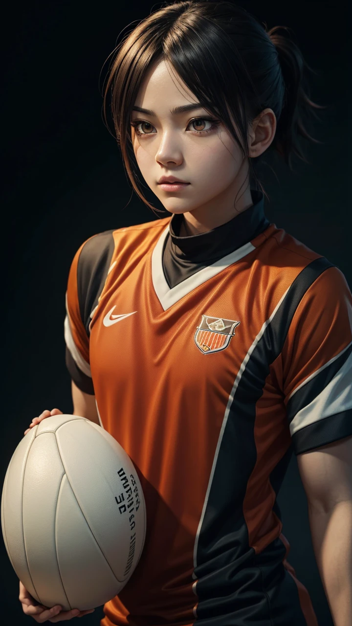 a beautiful detailed portrait of shoto hinata from the anime haikyuu, wearing a volleyball uniform, highly detailed and realistic, soft blurred background, dramatic lighting, photorealistic, masterpiece, 8k, hyperrealistic, cinematic, beautiful detailed eyes, beautiful detailed lips, extremely detailed face and features, long eyelashes, dynamic pose, athletic body, expressive expression, vivid colors, warm color palette, studio lighting