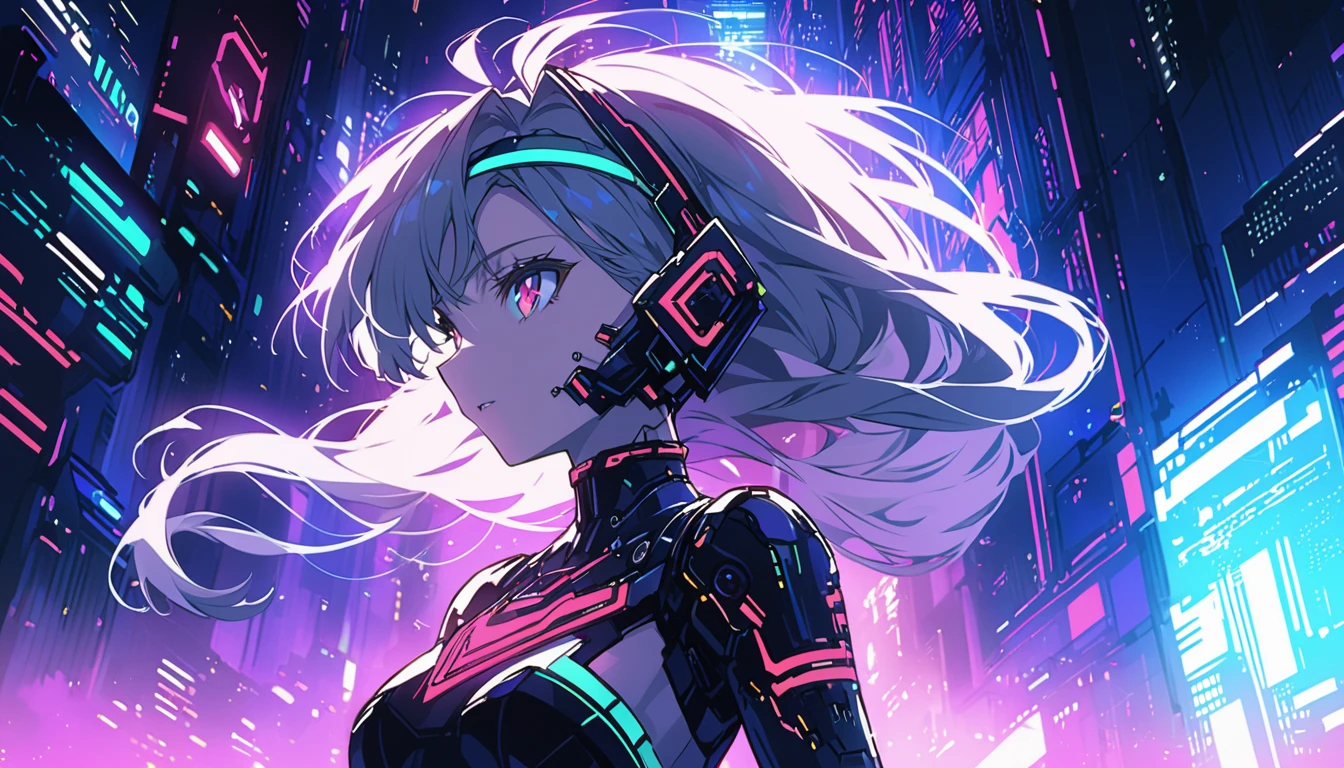 Anime girl wearing a dress and headband in front of a building, digital cyberpunk anime art, digital cyberpunk - anime art, anime cyberpunk art, cyberpunk anime girl, cyberpunk anime girl mech, 4K anime-style, Best 4K Kona-chan anime wallpaper, cyber high school girl, cyberpunk anime art, portrait anime space cadet girl, future anime girl, garota cyberpunk sonhadora