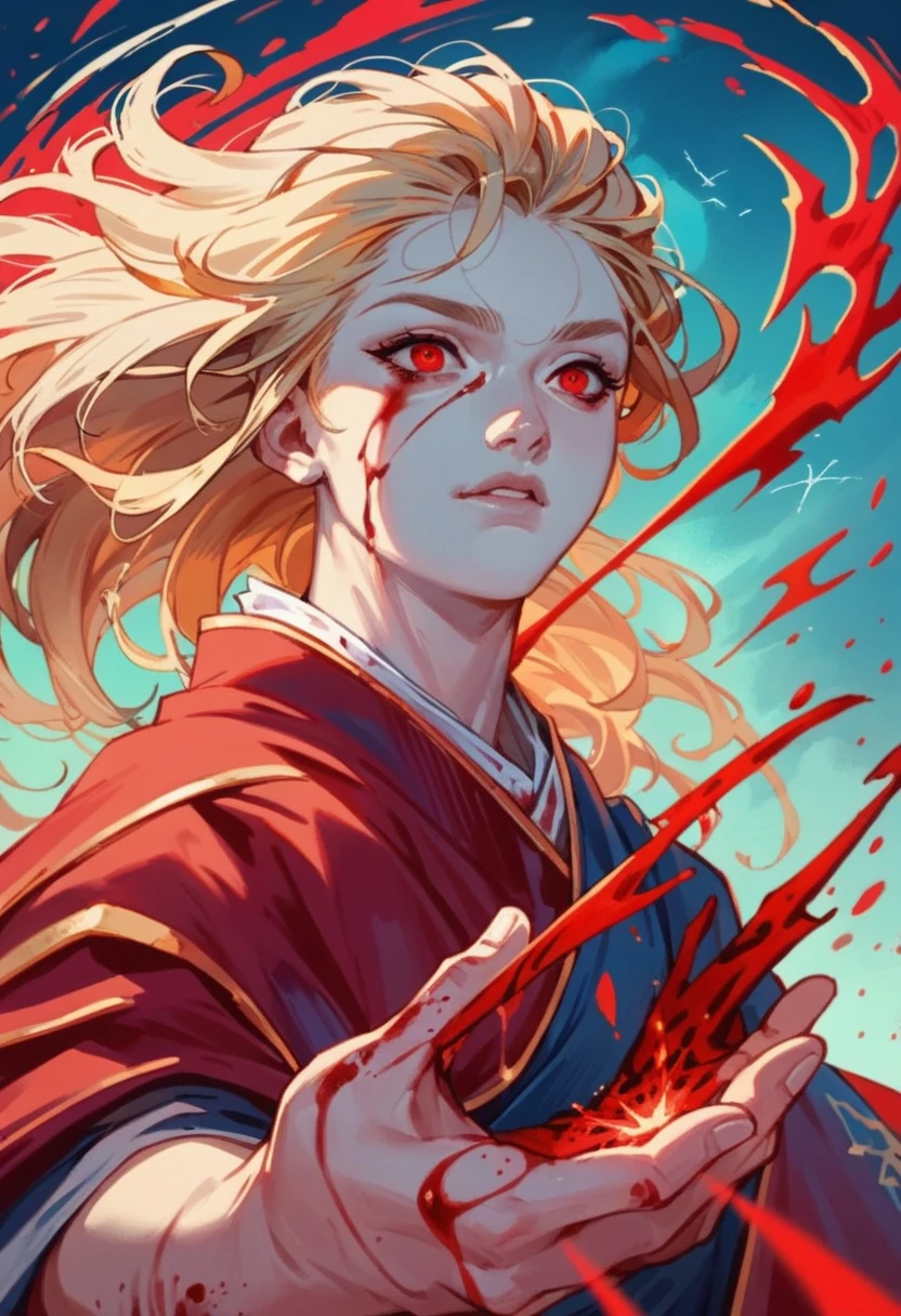 pale , handsome , red eyes , white hair , white skin , fast , beautiful , Spell , power , blood bending , god of blood , god of life