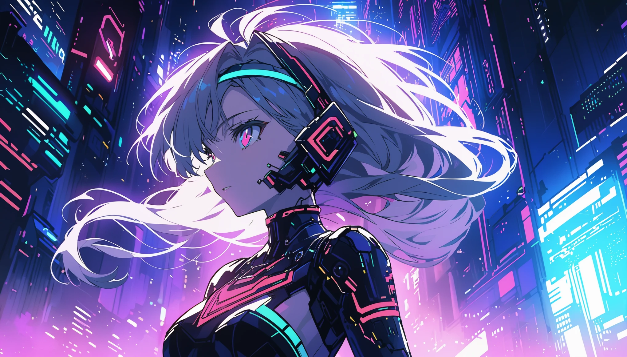 Anime girl wearing a dress and headband in front of a building, digital cyberpunk anime art, digital cyberpunk - anime art, anime cyberpunk art, cyberpunk anime girl, cyberpunk anime girl mech, 4K anime-style, Best 4K Kona-chan anime wallpaper, cyber high school girl, cyberpunk anime art, portrait anime space cadet girl, future anime girl, garota cyberpunk sonhadora