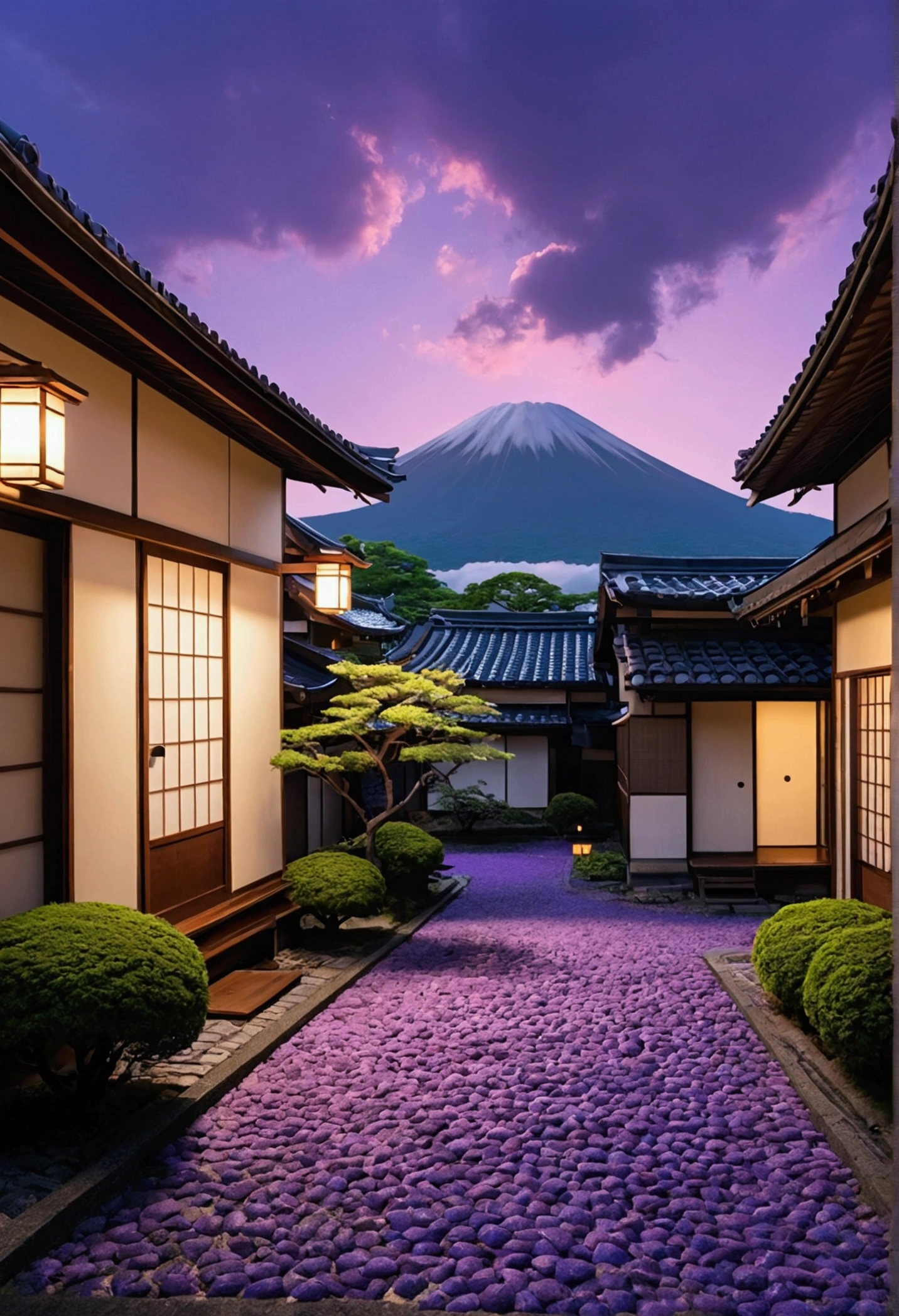 Japanese-style house、cumulonimbus　Purple Cloud　Cobblestones　boy　girl　summer　evening