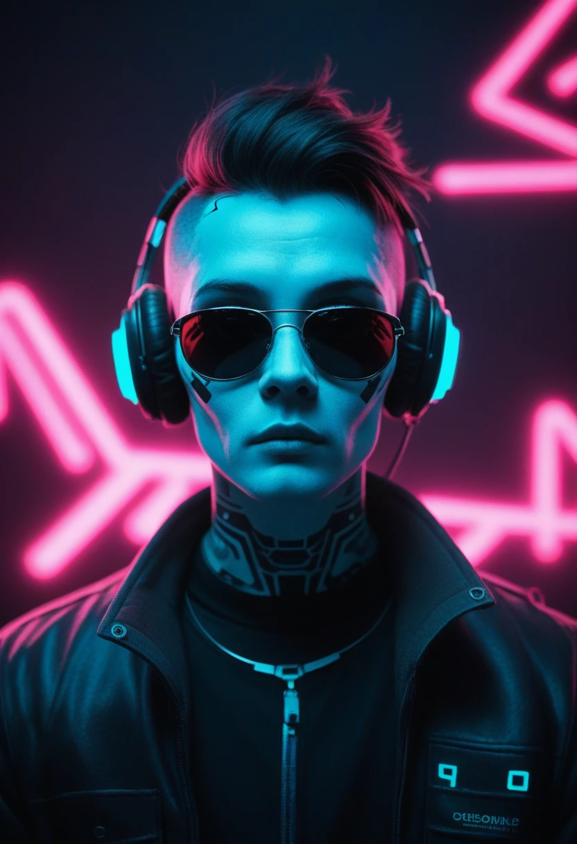photo with of 4000 pixels high resolution.Create a neon, cyberpunk-style image featuring an anthropomorphic skeleton DJ. The skeleton should be wearing headphones, sunglasses, and a jacket with vibrant neon accents. The character should be posed confidently behind DJ equipment, with glowing neon lines outlining its form. Use a bold color palette of electric blues, pinks, and purples, set against a dark gradient background to enhance the luminous effect. The overall style should be futuristic and edgy, capturing the essence of a high-energy cyberpunk nightlife scene --stylize 750.0