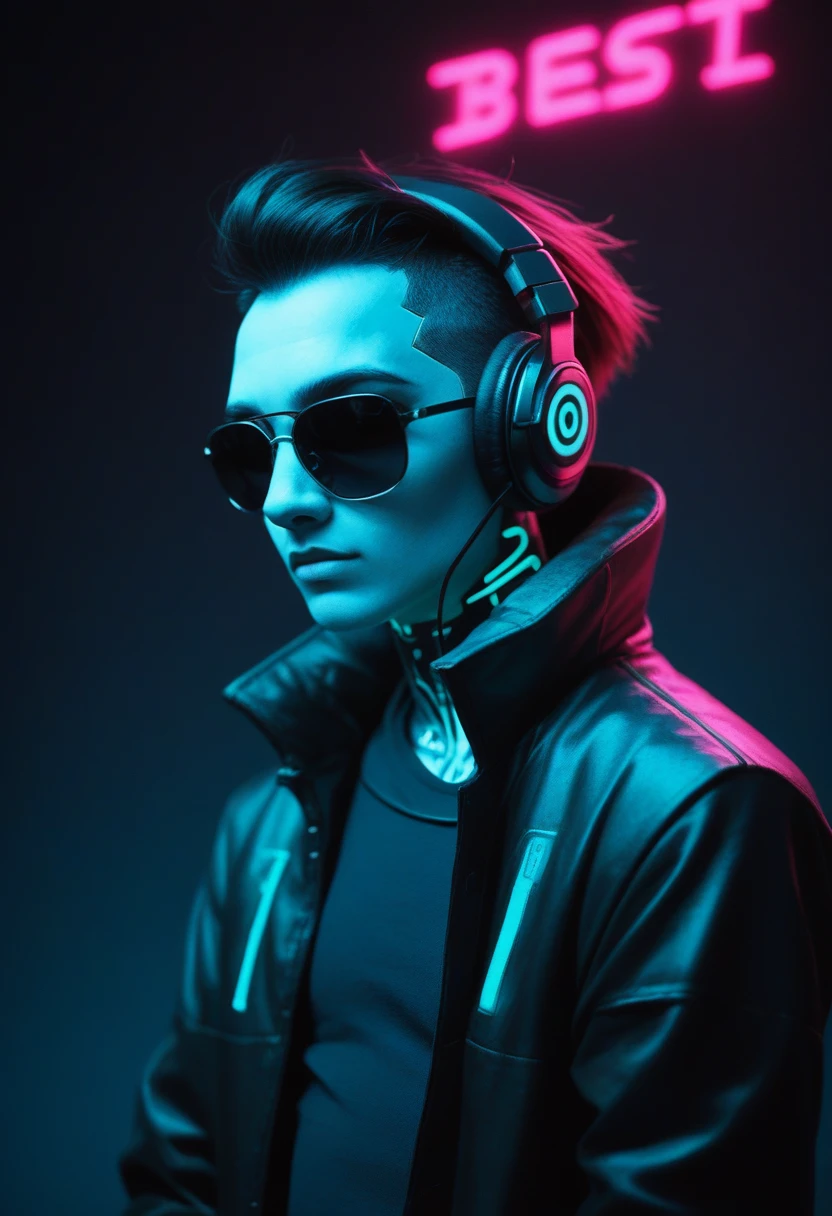  photo with of 4000 pixels high resolution.Create a neon, cyberpunk-style image featuring an anthropomorphic skeleton DJ. The skeleton should be wearing headphones, sunglasses, and a jacket with vibrant neon accents. The character should be posed confidently behind DJ equipment, with glowing neon lines outlining its form. Use a bold color palette of electric blues, pinks, and purples, set against a dark gradient background to enhance the luminous effect. The overall style should be futuristic and edgy, capturing the essence of a high-energy cyberpunk nightlife scene --stylize 750.0