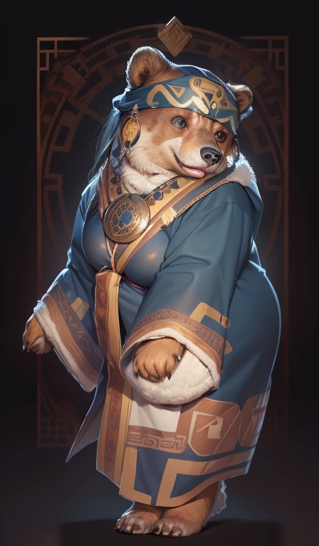 best quality,Super detailed,actual,(portrait,photo-actual:1.37),(hairy:1.1),(human nature:1.1) High resolution, 8k, masterpiece,, Super detailed, mammal, Brown Bear Girl,whole body,National style totem,ethnic jewelry,miss, miss化的, Fur, detailed Fur,Ainu women in traditional clothing,Fair深藍色服飾,Dark blue headscarf, masterpiece, best quality, Digital art, (actual:0.3), cartoon, Detailed route, High resolution, visually stunning (detailed lighting, Depth of Field:0.9), detailed color, Bright colors create perfect hands, Detailed hands (Fair, Cute, Fluffy:1.2), detailed body, Perfect breasts, 1 girl, , Smile full of love,HokkaidoNatural background,horizon landscape, National costume, national totem,清澈的Sky空, movie lighting, Sky, sunny Sky,,grassland, horizon background(Natural background:1.1,Hokkaido:0.9), (Soft natural light:1.1), (Detailed facial features:1.1,expressive eyes:1.2), (calm and serene expression:1.1), (Flowing and layered clothing:1.1), (Gorgeous and intricate accessories:1.1), Fine hairs, exquisite eyes,