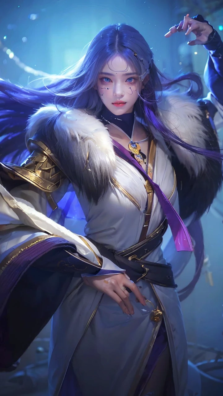 Photorealistic, high resolution, 1 woman, hips up, Beautiful eyes, Long hair, ringed eyes, white hair, jewelry, tattoo, hanfu