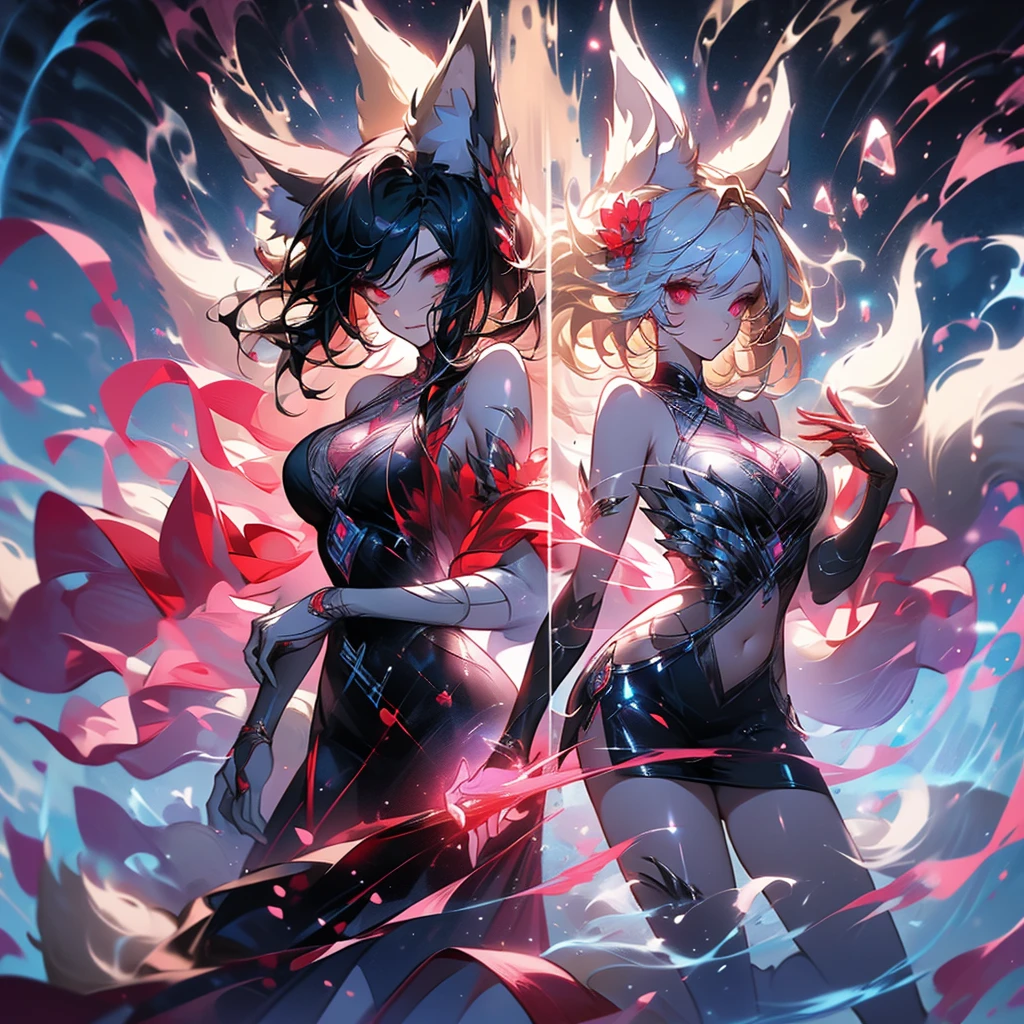 ((masterpiece, best quality)), Delicate face,Nine-tailed Fox,whole body,Standing picture,Smile,Perfect body proportions,Long legs,Short hair handsome,Beautiful golden glowing eyes,Fantasy style,White background,Extremely beautiful,transparent,Sexy Lingerie,sexly,Flame Rose,Tattoo,Lace,Star decoration