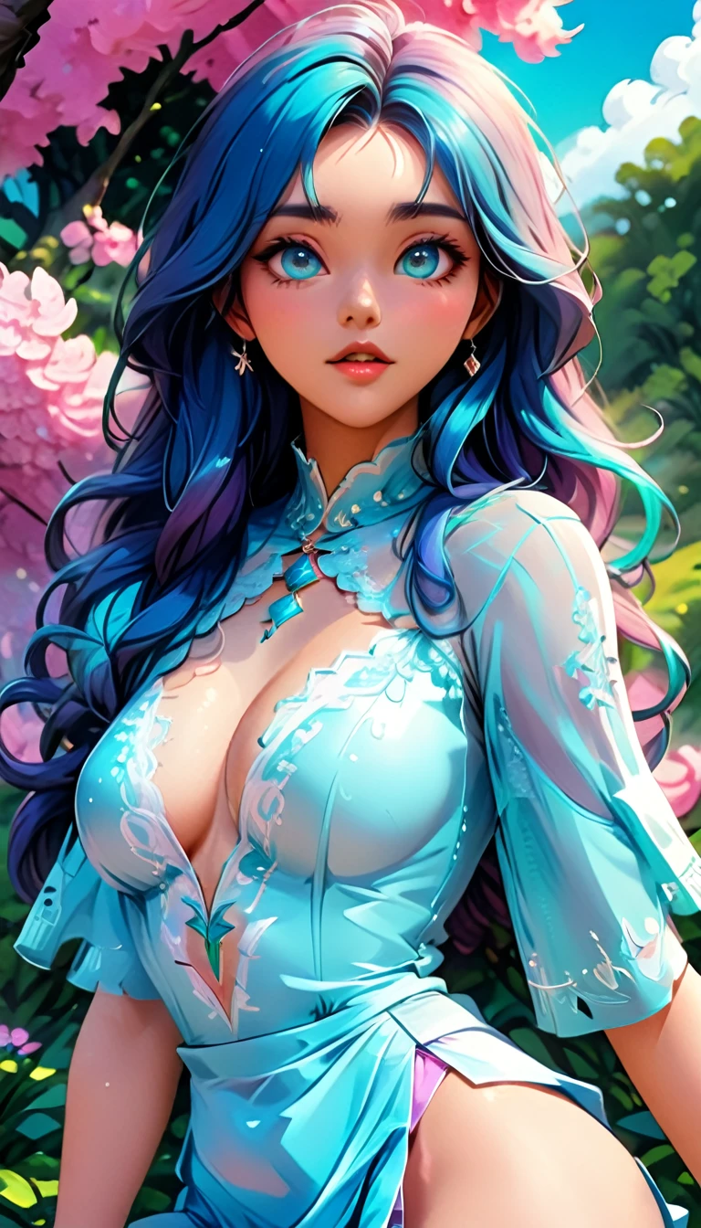 a close up of a woman with long hair wearing a skirt, rossdraws pastel vibrant, beautiful digital illustration, stunning digital illustration, exquisite digital illustration, 8k high quality detailed art, rossdraws cartoon vibrant, digital anime illustration, fantasy art style, beautiful digital artwork, glossy digital painting, anime styled digital art, vibrant fantasy style, in style of digital illustration