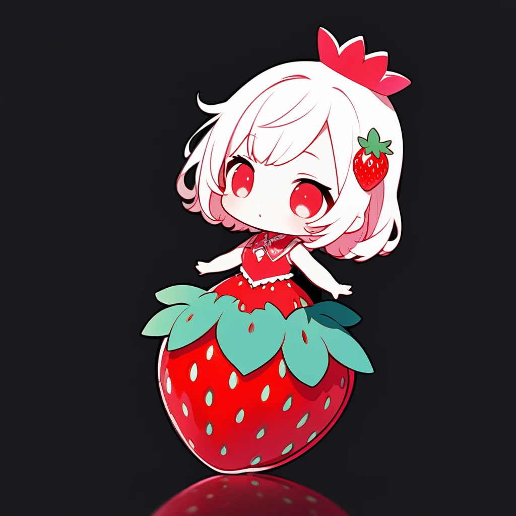 ultra-small deformation, Chibi Cute, 1girl, solo, full body, A strawberry princess appeared from a strawberry cut in half, High contrast and vivid color, simple background