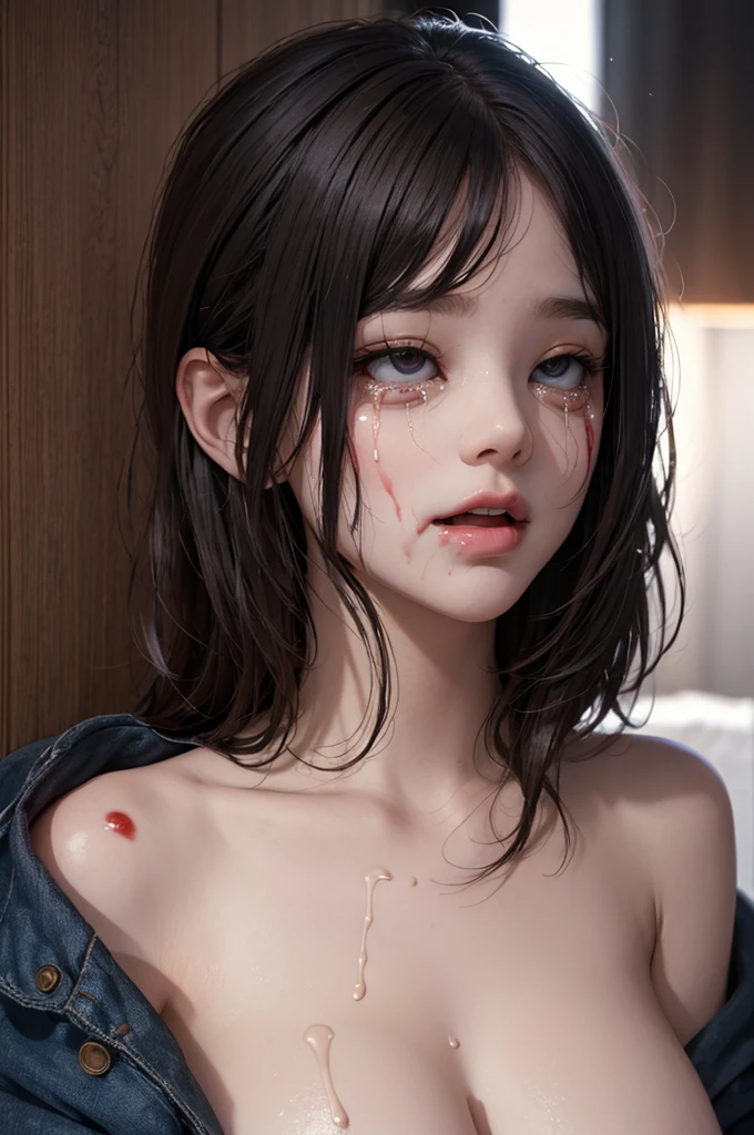 Highest quality, masterpiece, look up, cute,(Horror),(((少女の美しいzombie))),(zombie),(This girl is dead),Trying to bite,(((Bleeding,Injured))),(((Shedding tears of blood))),((口からBleeding)),((Covered in blood)),(A body covered in wounds),((zombieに身体中を噛みつかれた)),((Sexy)),(sexy),((Large Breasts)),(Baby Face),(Middle school students),(((Masturbation))),((semen)),Beautiful Style,(((Lower body exposed))),((Pale skin)),(Sensual look),Sexy表情,Expressions of delight,Crazy Smile,((Ahegao)),(Dark atmosphere),(Dark atmosphere,fear),((Dim lighting))