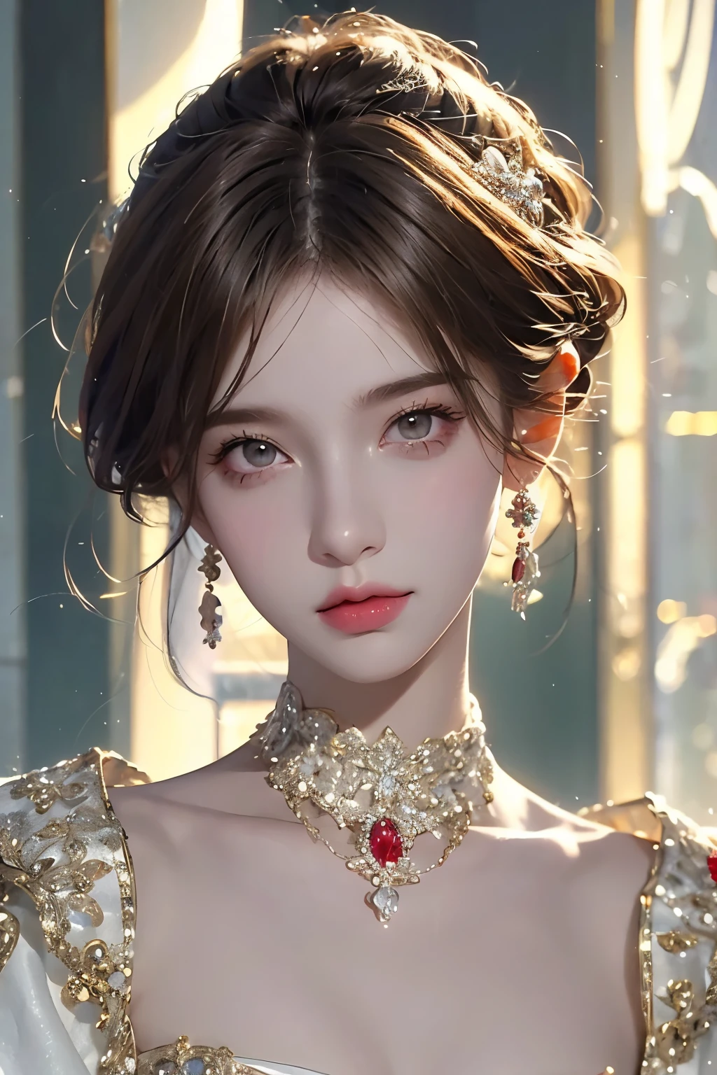 (8k, RAW Photos, Highest quality, masterpiece: 1.2), Super detailed, Super Resolution, (Genuine, Genuine photos: 1.3), Portraiture, High-resolution RAW color photos, Professional photos, とても細かくて美Shii, Very detailed, Amazing details, Large file size, Official Art, beautiful girls,Very detailed目, Very detailed肌, Very elaborate fingers, Very detailed鼻, Very sophisticated mouth, Perfect Anatomy, Detailed Background, Detailed clothing, One Girl, (20:1.2), 16 years old, Cute girl, Realistic body,White skin, Glowing Skin, The body is slim, like々Shii, かわいらShii顔, Realistic Face, (short hair), Earrings, Dynamic Lighting,Very small and plump breasts、Red satin clothing