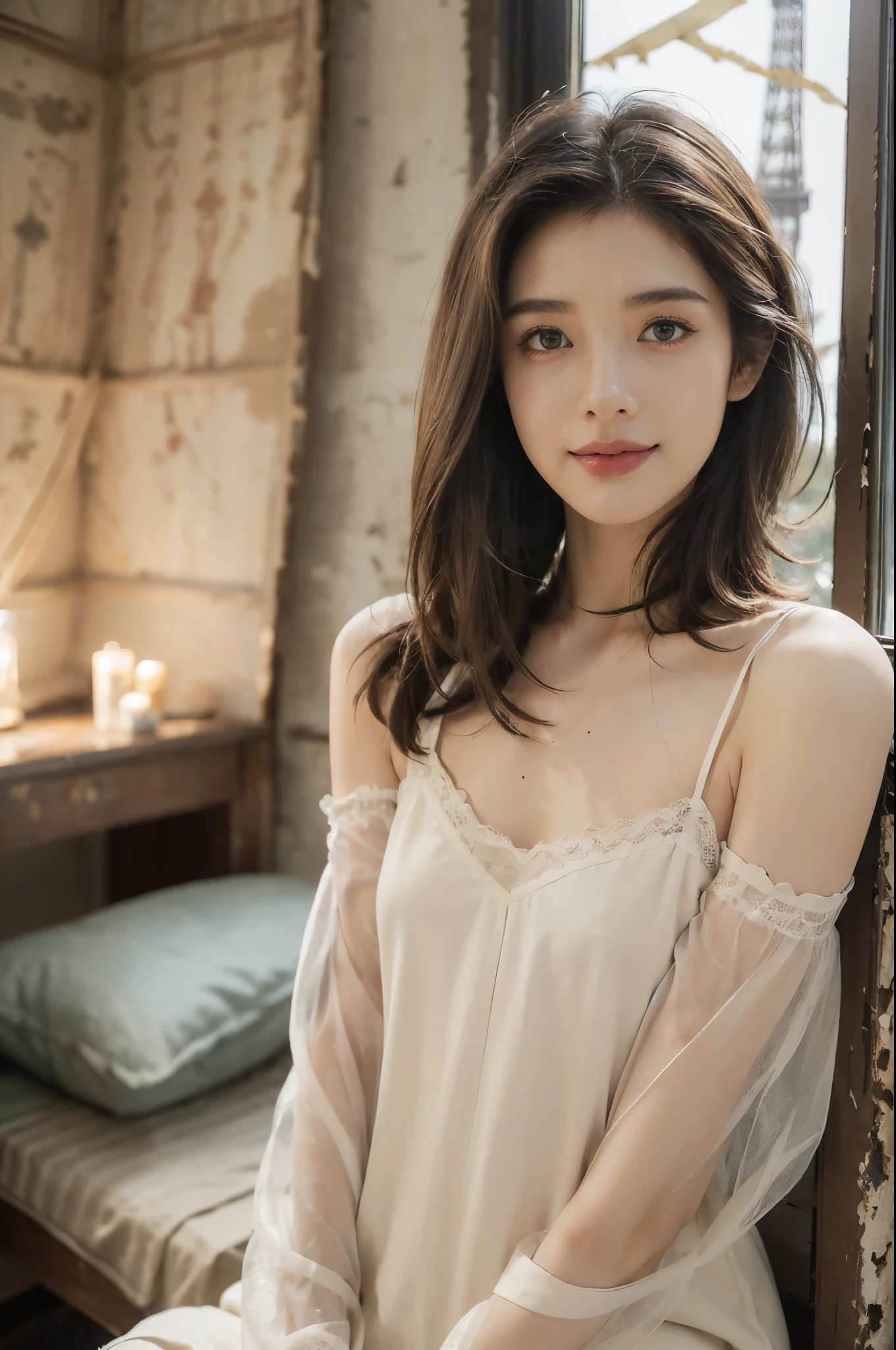 {{on side}},{{hand in own hair}},{bed},{messy_hair},detailed clothes, slim legs,looking at viewer,smile,{best quality}, {{masterpiece}},{{1girl}},sole, {highres}, original,extremely detailed 8K wallpaper, {an extremely delicate and beautiful girl},{{beautiful delicate eyes}}