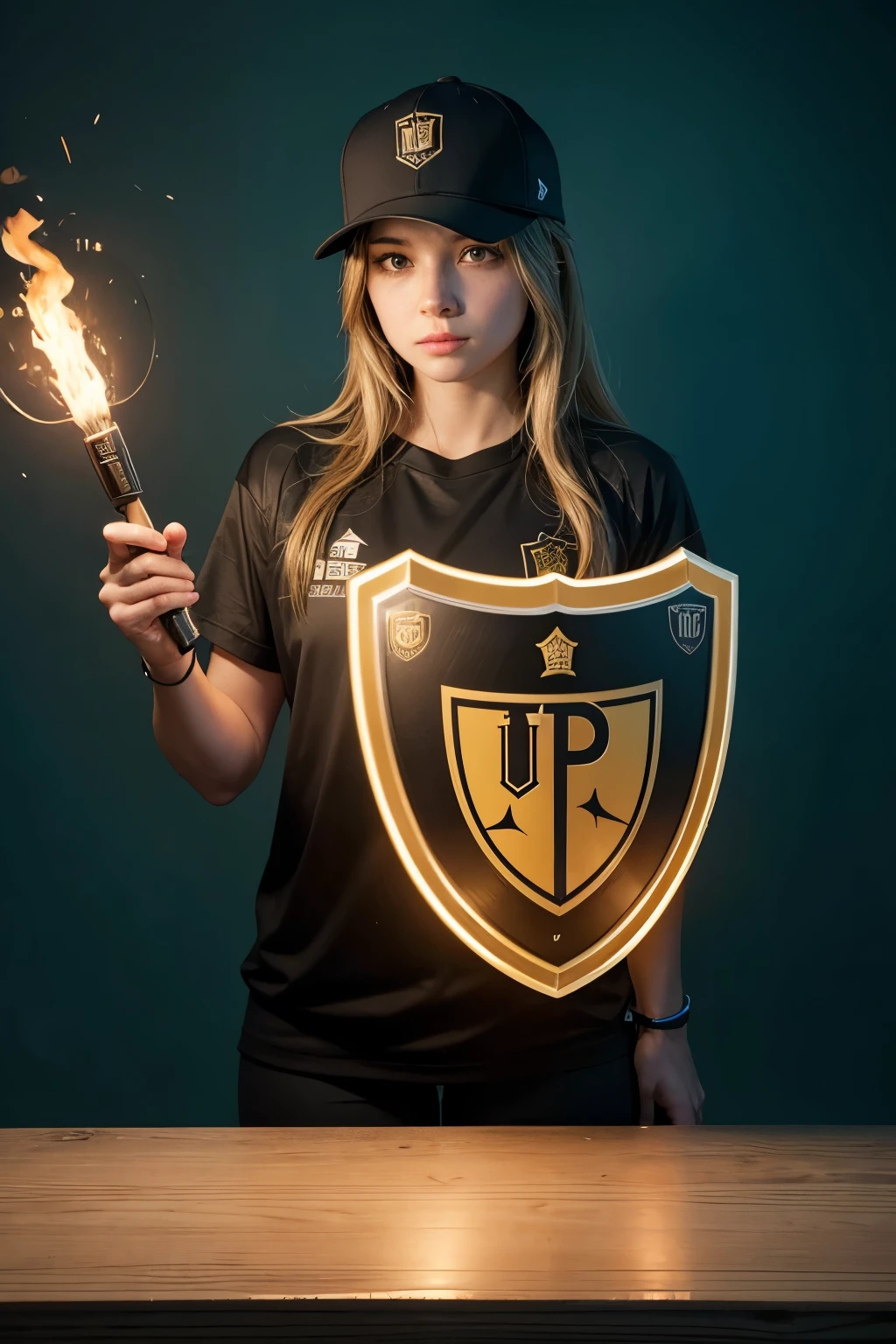 Make a sports logo, with a torch drawn on the logo shield with “UMP central”