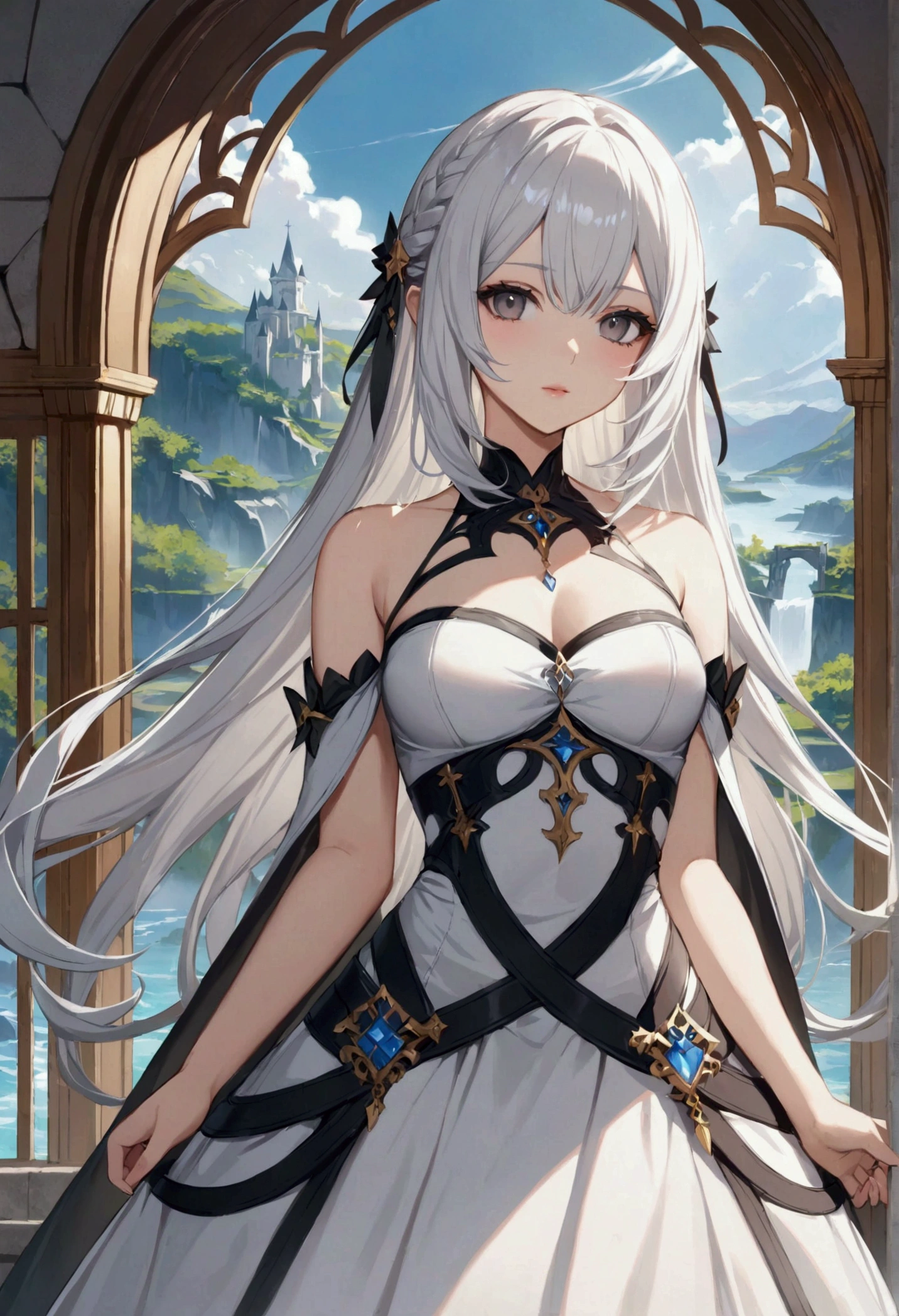 1girl,long white hair,grey eyes,aesthetic built,fantasy,best quality,4k