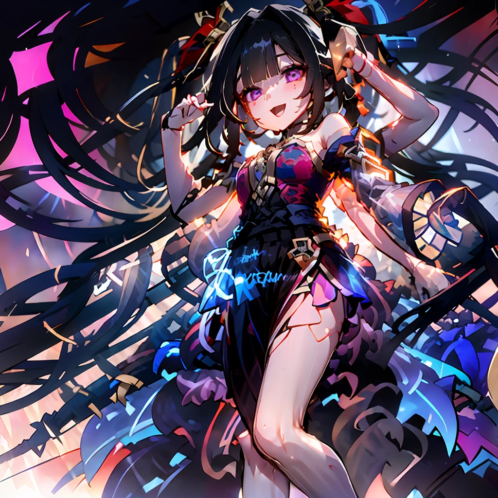 Masterpiece,best quality,best resolution,1 woman,2 heads,details,Firefly character,long gray hair,hair accessories,Blue and purple gradient eyes,blushing,Wearing a white dress with a black cloth draped over the shoulders with a gold pattern, long white sleeves..(blue cloth chest),wearing a long blue skirt,Wear long blue socks.,normal breasts,lying in bed,bedroom background,conjoined twins,Beautiful face,Beautiful hair,beautiful eyes,beautiful body,Beautiful hands , open mouth, smile, be happy, Arms separated, arm circle, (Put your hands on your head....), (lower hand on ankle), (lower hand on leg), Full content in the frame, full body view, (four arms),(Multi-arm),(many hands), Slim shape