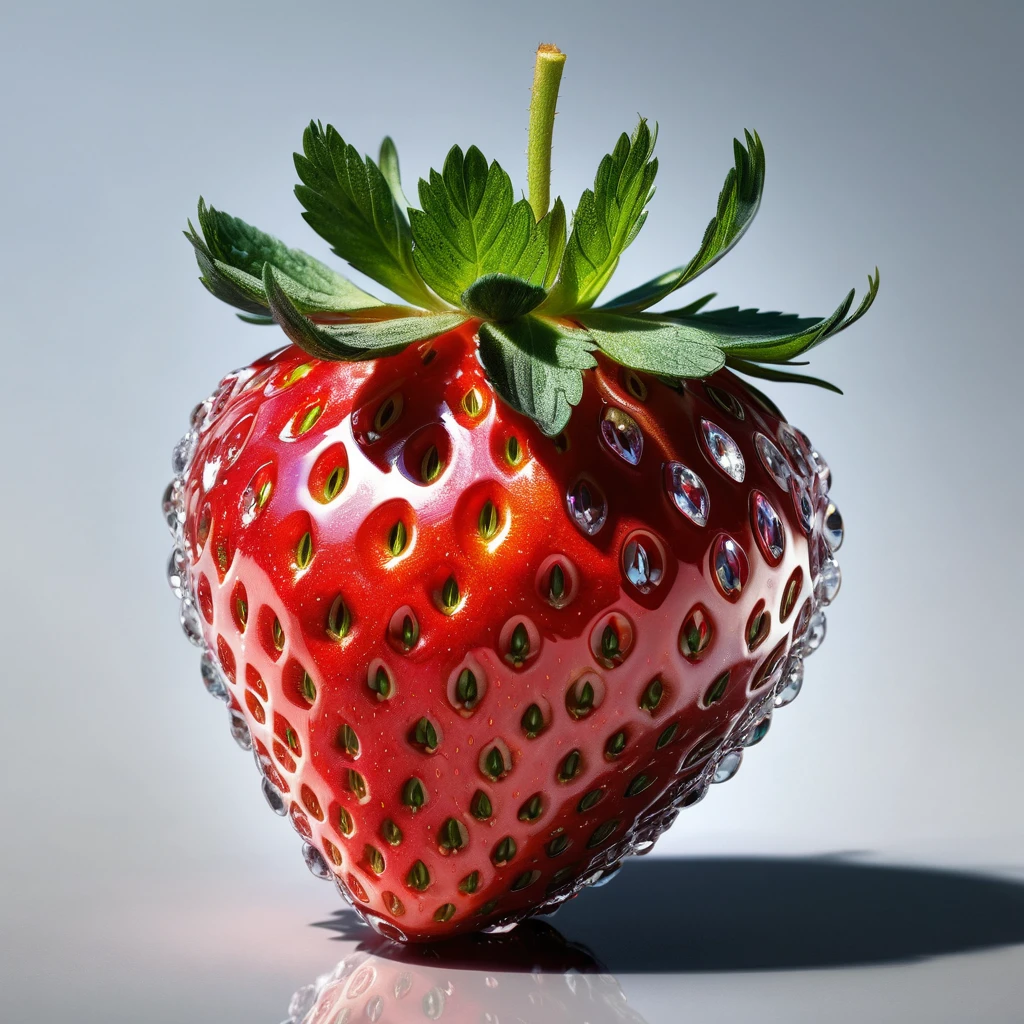 Masterpiece, ultra detailed, realistic, light, shadow, photo, A big single strawberry, crystal, vivid