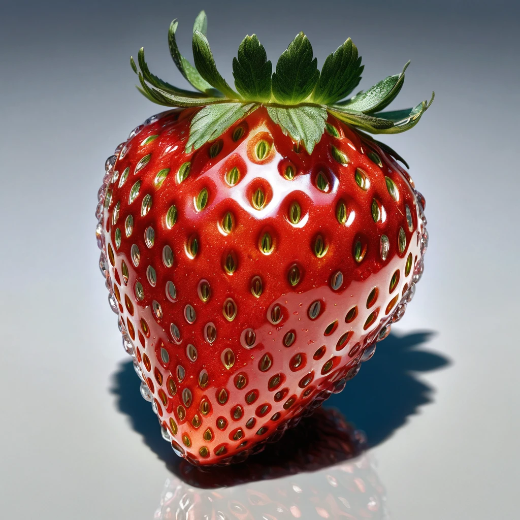 Masterpiece, ultra detailed, realistic, light, shadow, photo, A big single strawberry, crystal, vivid