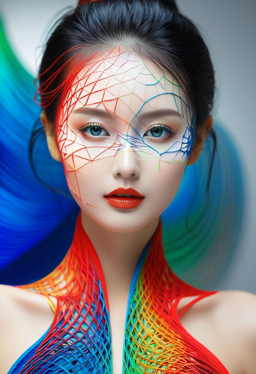 high quality, 8K Ultra HD, Surreal portrait of a stunning woman.
high quality, 8K Ultra HD, 想象一下一幅充满活力的画布被一连串的彩色binary code照亮, Forming the silhouette of an attractive woman, Dynamic lines and patterns, Reminiscent of digital dance, Weaving together,Creating a fusion of technology and art, binary code, Hues range from electric blue to bright red and vivid green, Breathing life into the female form, Her silhouette is a combination of digital and organic, Proves that your masterpiece perfectly combines technology and beauty, By Xueying, High Detail,