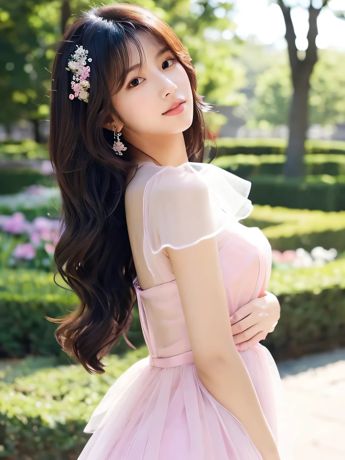 arafed woman in a pink dress posing for a picture, bae suzy, translucent dress, ethereal and dreamy, dreamy and ethereal, lee ji-eun, lee ji - eun, jinyoung shin, heonhwa choe, wearing organza gown, beautiful young korean woman, gorgeous young korean woman, jaeyeon nam, beautiful south korean woman, seseon yoon, random body orientation,