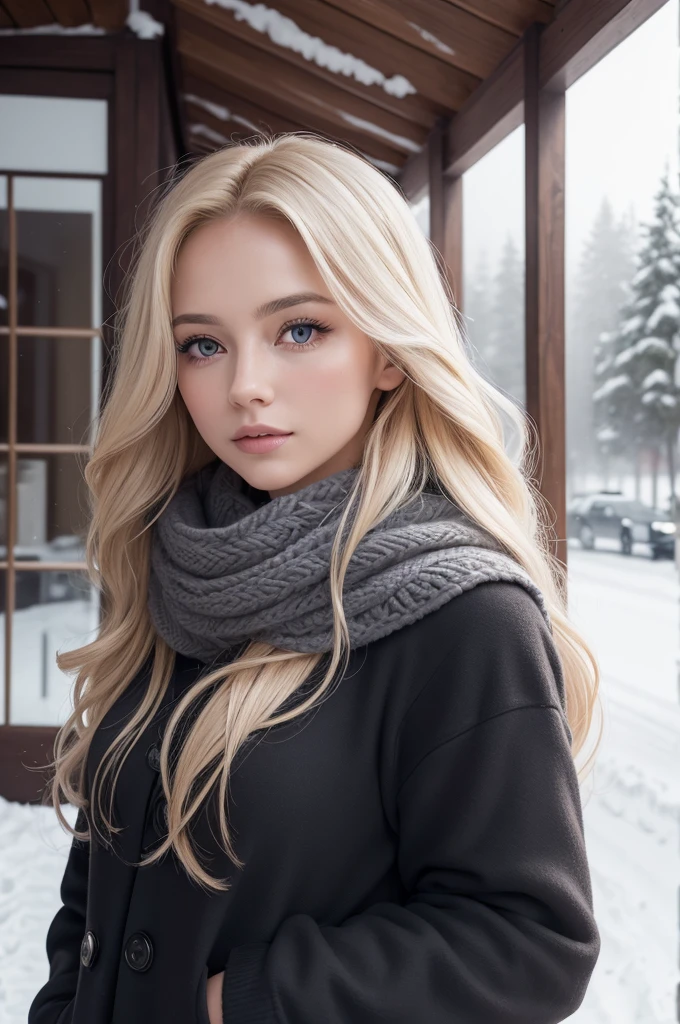 proFessional portrait photograph oF a gorgeous Norwegian girl in winter clothing with long wavy blonde hair, sultry Flirty look, gorgeous symmetrical Face, linda maquiagem natural, wearing elegante warm winter Fashion clothing, ((parado do lado de fora na rua nevada da cidade)), impressionante ambiente urbano moderno, ultra realistic, arte conceitual, elegante, Altamente detalhado, Intrincado, sharp Focus, depth oF Field, F/1. 8, 85mm, tiro médio, meio do tiro, (((proFessionally color graded))), bright soFt diFFused light, (volumetric Fog), tendências no instagram, hd 4k, 8K