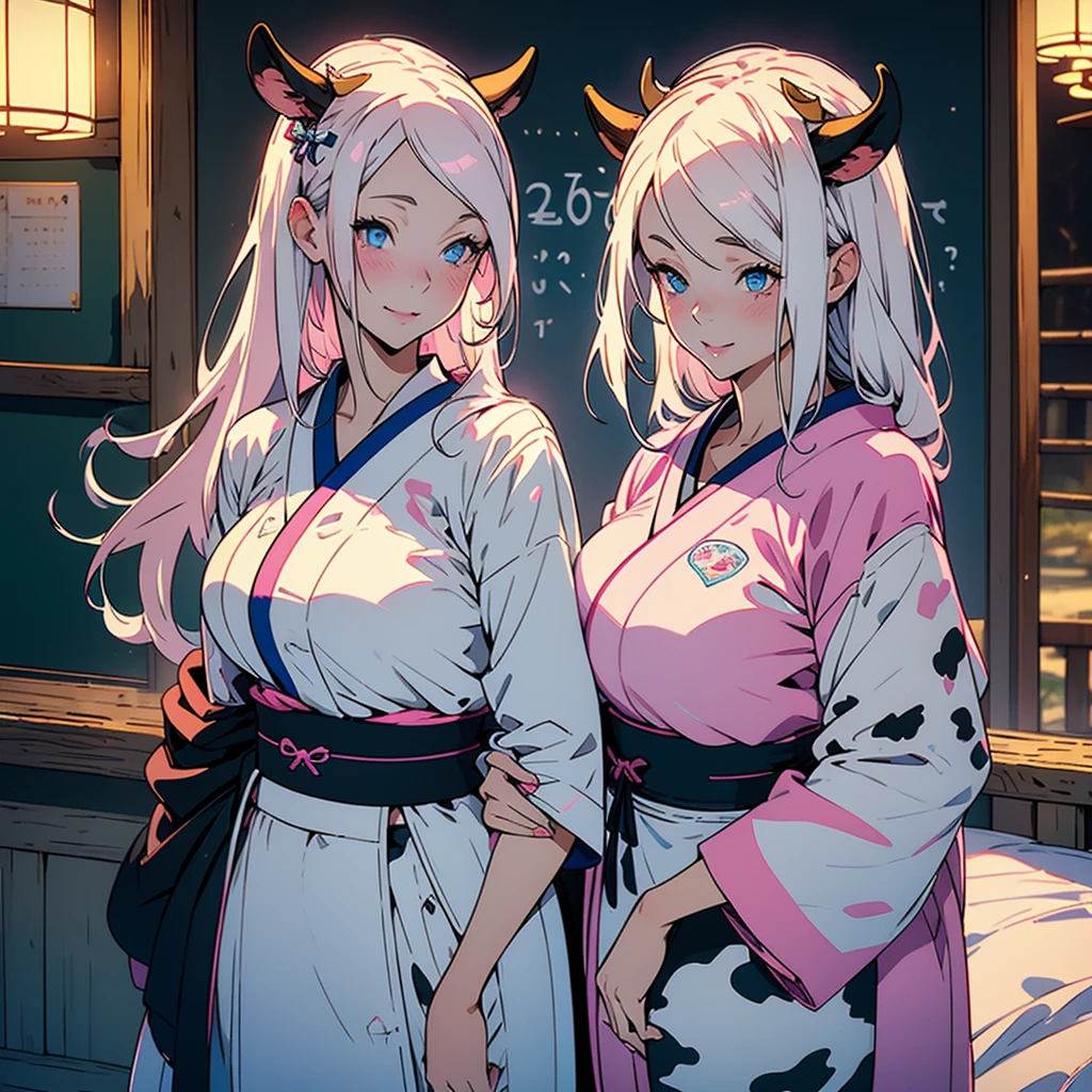 (masterpiece), Best Quality, expressive eyes, perfect face, long straight white hair,blue eyes, milf , pink lips , milf face, teacher outfit ,cow ears , cow girl, 1 girl, tender and blushing, friendly smile, , room in japan , IncrsHeadGrabPOV,madure girl