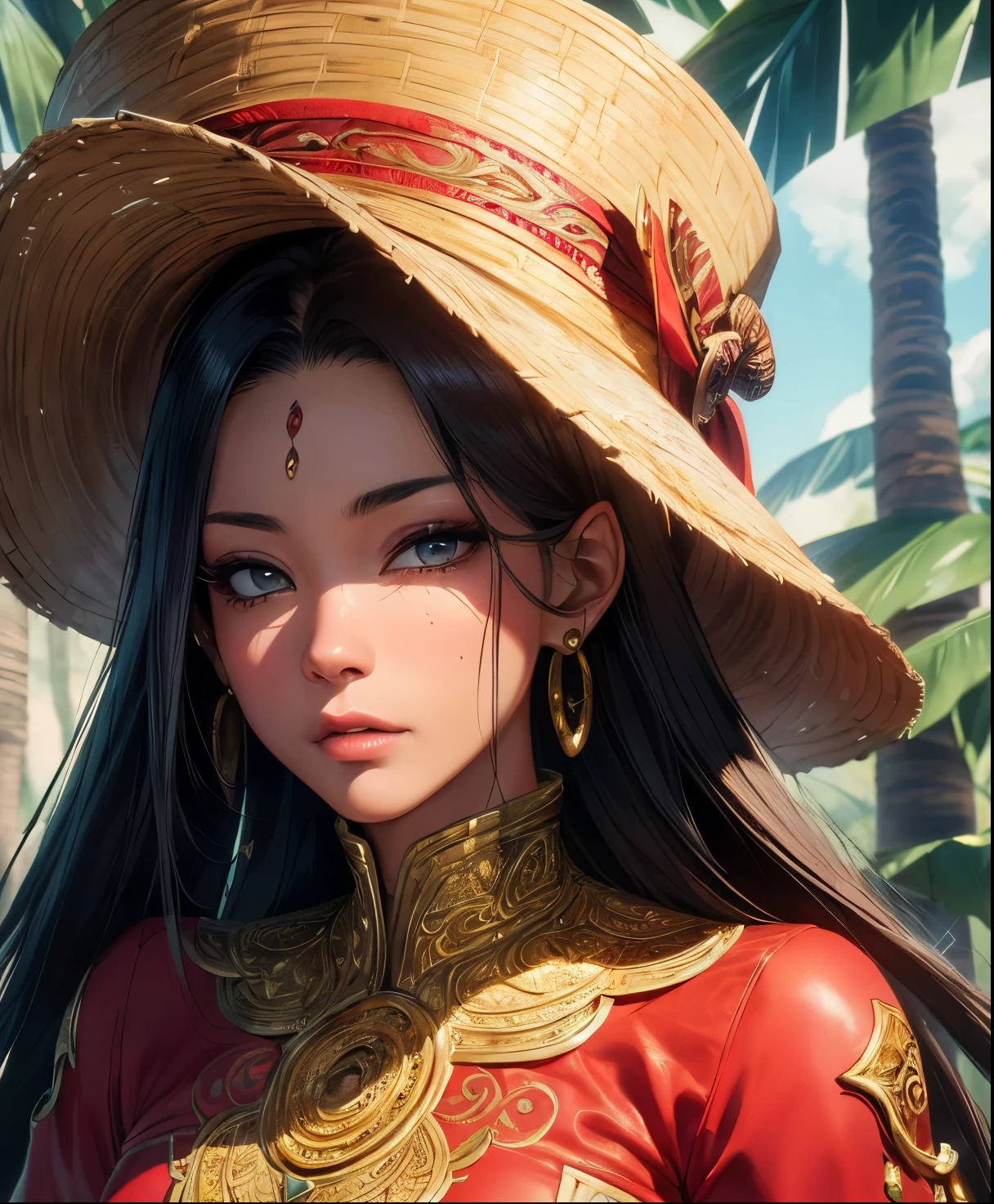Boa Hancock, (((work of art))), (((best qualityer: 1.4))), ((super detaill: 1.4)), beautiful exotic features, hyper-detailed facial features, expressive face, detailed textures, shader de pele natural, volumetrics, warm tones under your skin, ultra-high resolution