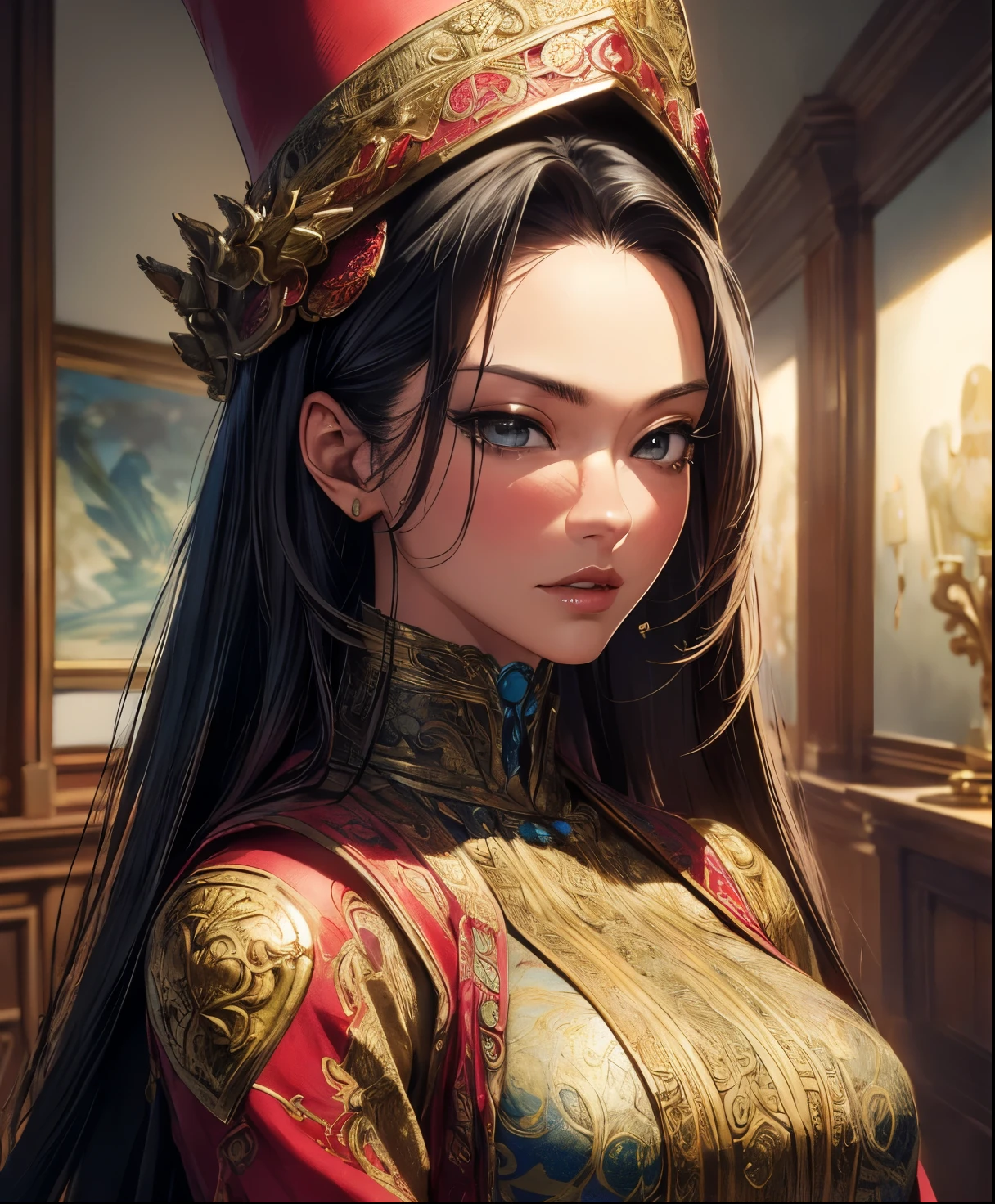 Boa Hancock, (((work of art))), (((best qualityer: 1.4))), ((super detaill: 1.4)), beautiful exotic features, hyper-detailed facial features, expressive face, detailed textures, shader de pele natural, volumetrics, warm tones under your skin, ultra-high resolution