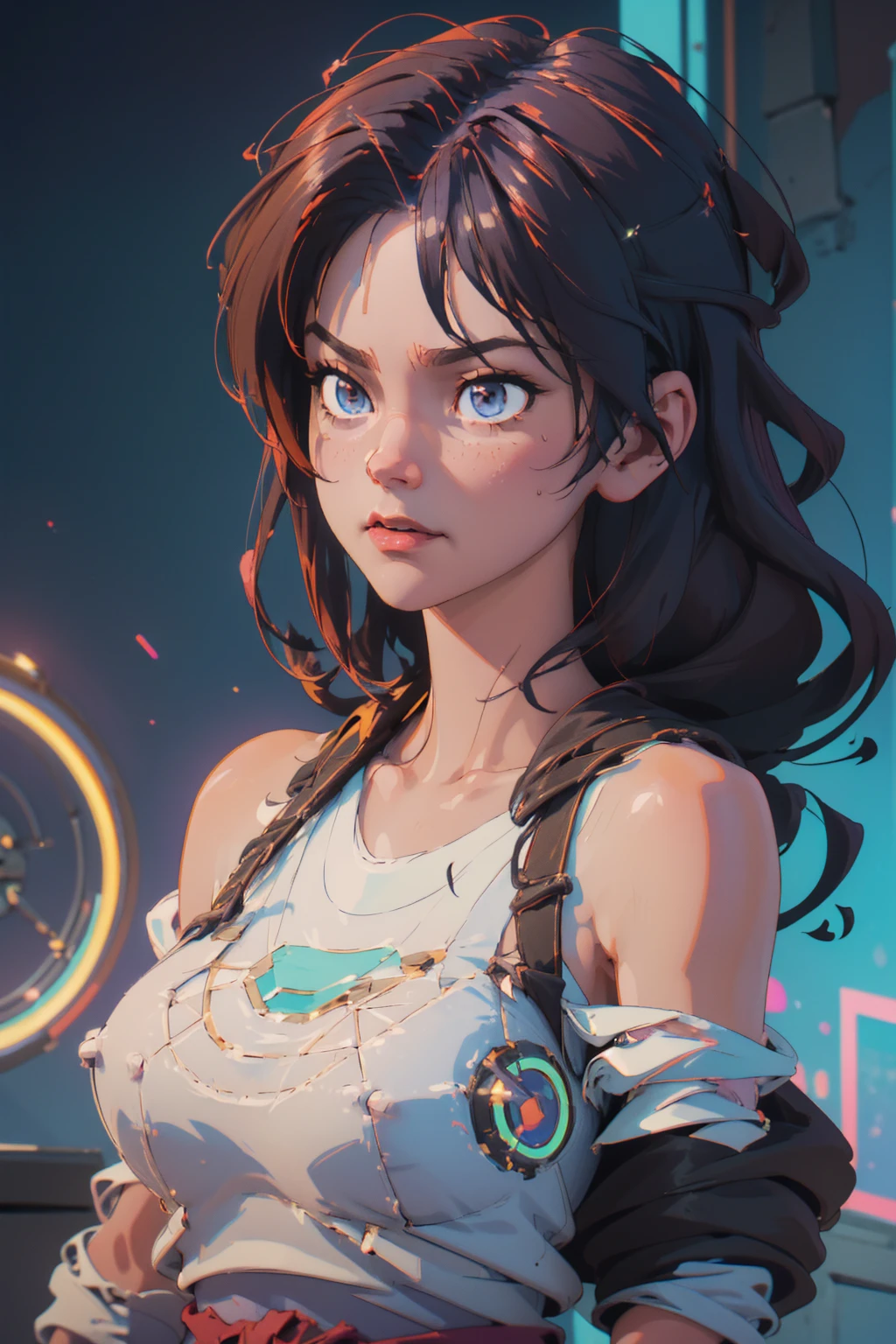 ((best quality)), ((masterpiece)), (detailed:1.4), 。.。.。.。.。.3d, Beautiful cyberpunk female character,nffsw(High Dynamic Range), Ray Tracing,nvidia RTX,Super Resolution,Unreal 5,Subsurface scattering,PBR Textures,Post-Processing,Anisotropic filtering,Depth of Field,Maximum clarity and crisp multi-layered textures, Albedo and Specular Maps,Surface Shading,MITSU - Accurate simulation of material interactions,Perfect proportion,Octane Rendering,Two-color light,Large aperture,Low ISO,White Balance,Three rules 、8K raw data、,Growth、Full of happy smiles、、、、Gasping face、Lack、After the attack、Tattered bridal outfits、Sweating all over、Excited expression,huge , Crazy breast swelling, Chest larger than shoulder blades, Big breasts and thin waist,(huge breasts:1.2),Hydrated skin((rogue))((非常huge乳房)),((Grooves reveal original skin))