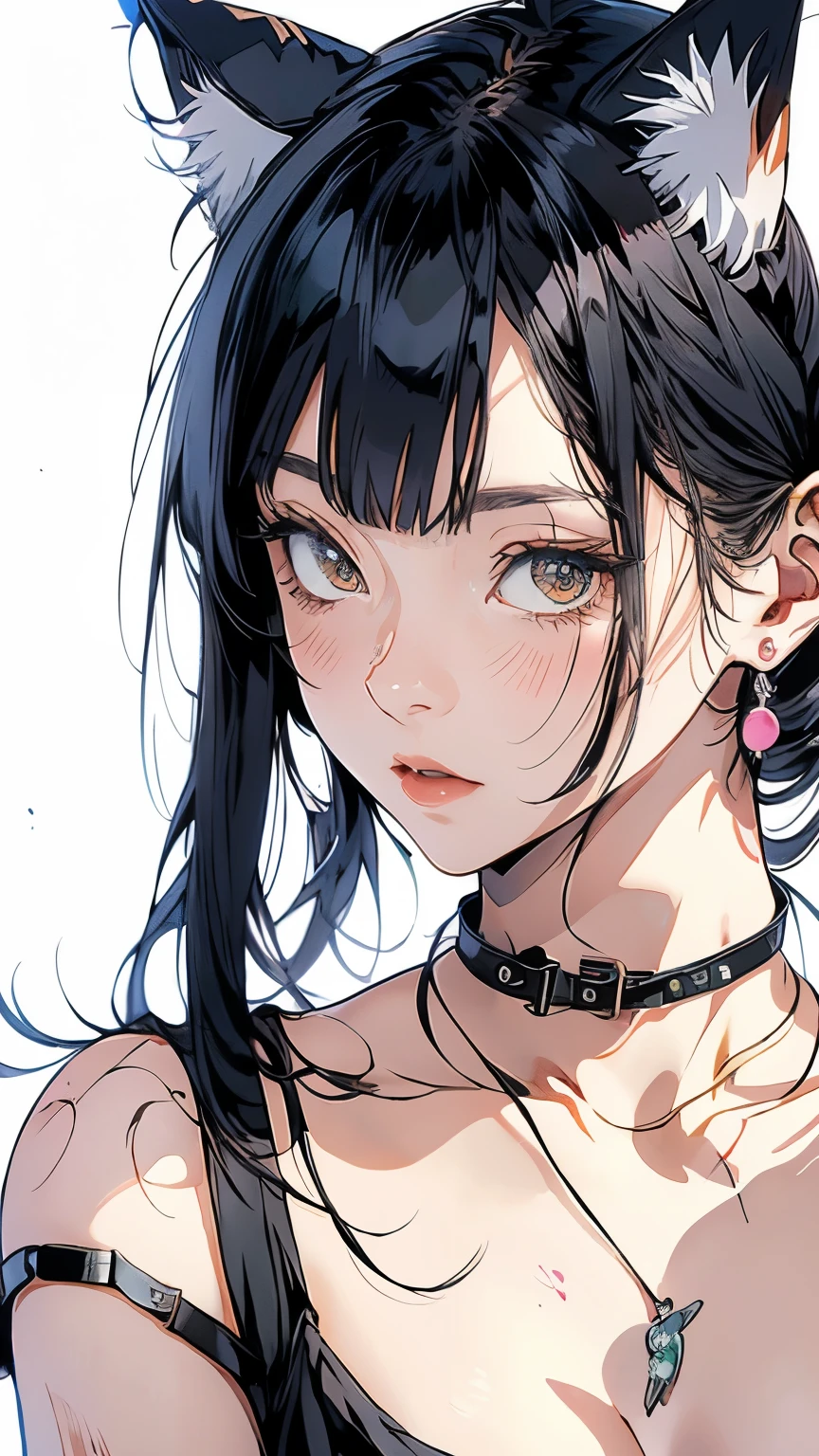 (best quality,4K,8K,high resolution,masterpiece:1.2),Extremely detailed,(Practical,photoPractical,photo-Practical:1.37),Black hair and pink ears anime girl,White shirt,Gina Homura (Gina Homura) Animation painting,pixiv,The Art of Self-Destruction,Gapmo,Yendre,Anime mo art style,Yendre,Anime girl with cat ears,Anime Grandma,Anime style,Practical anime style,portrait Anime style,Nekomimi,semi-Practical anime style
