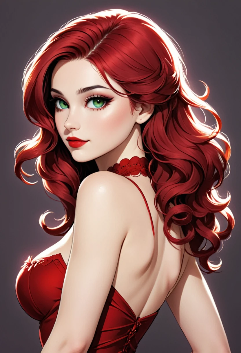 (Meilleure qualité, haute résolution, ultra-détaillé, Réaliste:1.37), art conceptuel des personnages, Belle femme, se pencher, pull rouge tombant de son épaule, clivage, extrêmement sexy, séduisant, cheveux longs, lèvres pulpeuses, art de la bande dessinée, croquis coloré approximatif, couleurs vives, éclairage doux