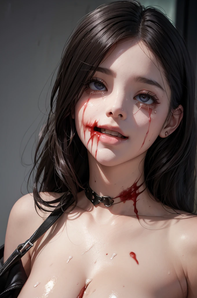 Highest quality, masterpiece, look up, cute,(Horror),(((少女の美しいzombie))),(zombie),(This girl is dead),Trying to bite,(((Bleeding,Injured))),(((Shedding tears of blood))),((口からBleeding)),((Covered in blood)),(A body covered in wounds),((zombieに身体中を噛みつかれた)),((Sexy)),(sexy),((Large Breasts)),(Baby Face),(Middle school students),Bobcut,(((Masturbation))),((semen)),Beautiful Style,(((Lower body exposed))),(((Pale skin))),(Sensual look),Sexy表情,Expressions of delight,Crazy Smile,((Ahegao)),(Dark atmosphere),(Dark atmosphere,fear),((Dim lighting))