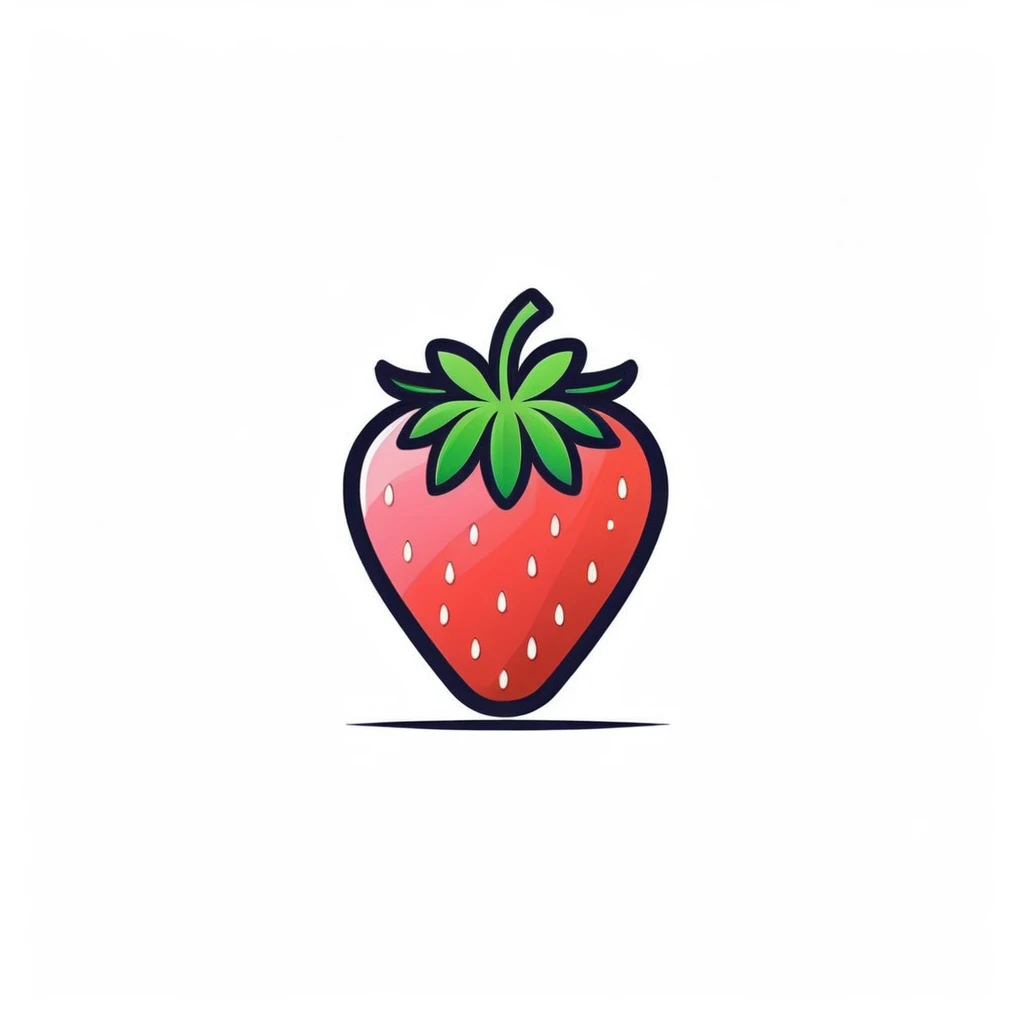 (masterpiece, top quality, best quality, official art, beautiful and aesthetic:1.2), illustration, Design a fashionable strawberry logo. creative and futuristic and colorful, Warm and conscious of SDGs, simple white background