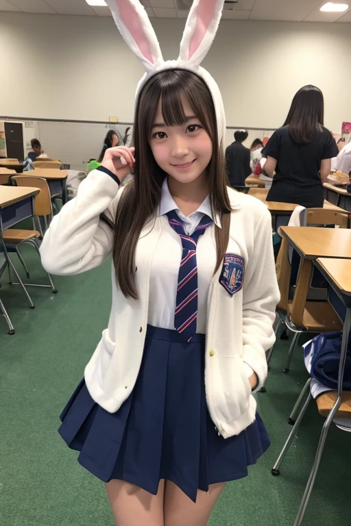 A high school girl wearing a reverse bunny girl costume