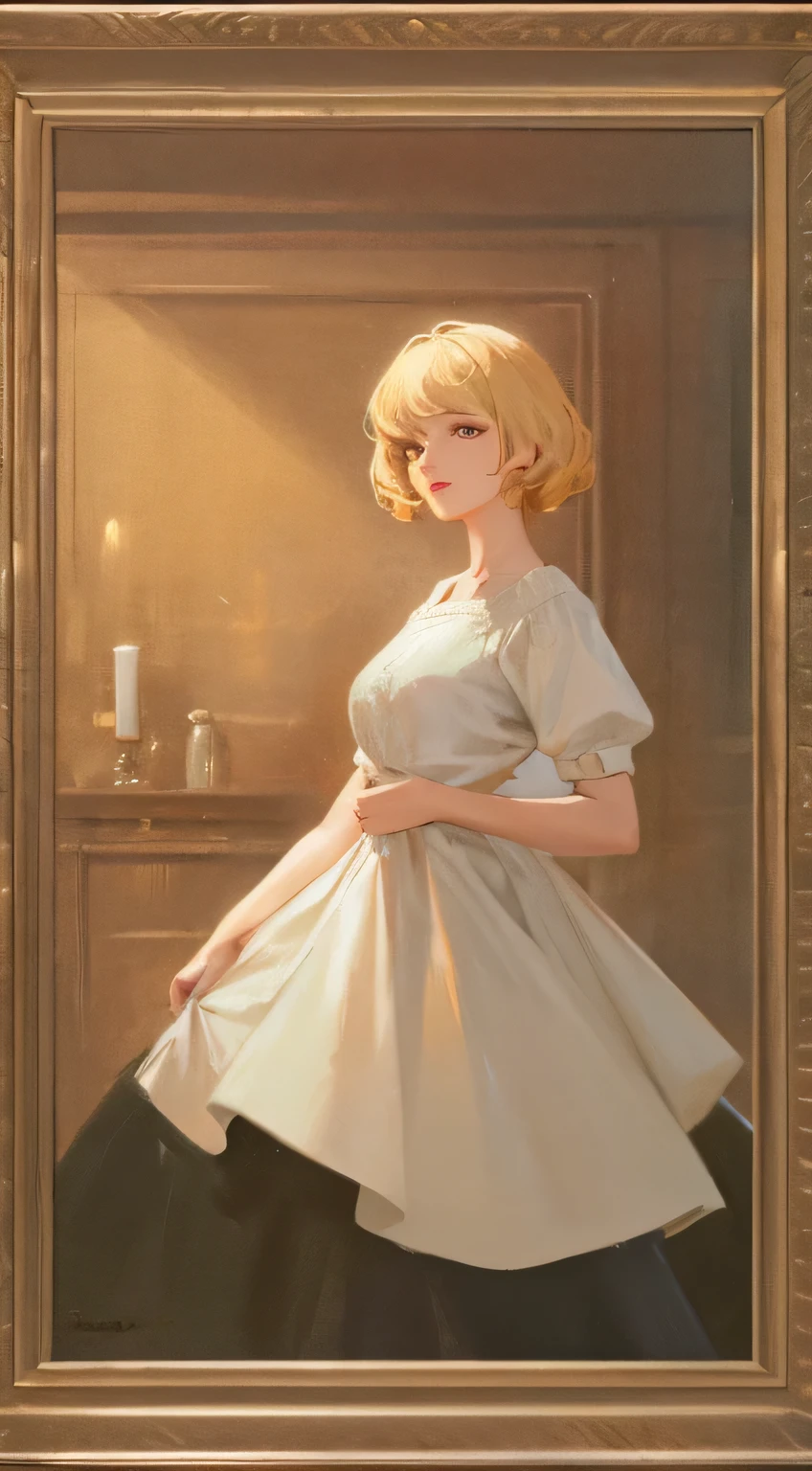 Masterpiece,8k,Beautiful woman in painting,Put your hand on the frame,Coming out of the picture