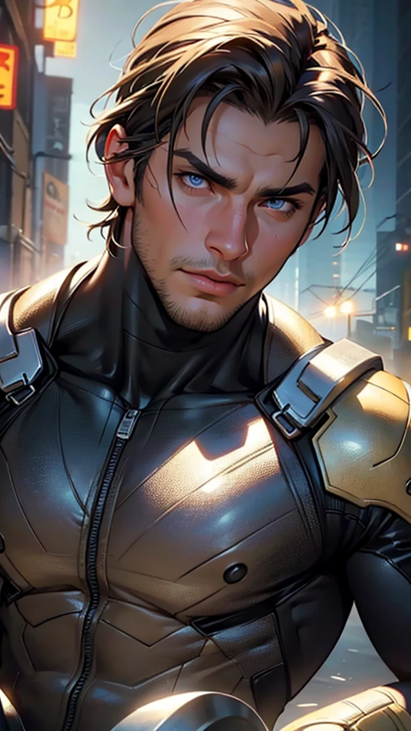 a muscular handsome man in a bodysuit,detailed face, detailed eyes,detailed lips,detailed costume,dynamic lighting,cinematic composition,highly detailed,masterpiece,photorealistic,4k,8k,HDR,studio lighting,