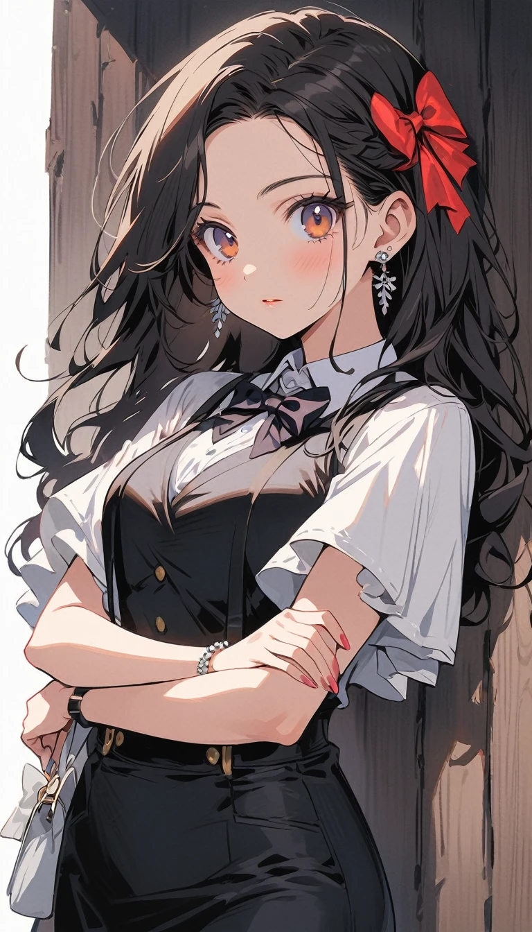 (Highest quality、masterpiece、High resolution、detailed)Anime Style、Flat Style、(detailedな目、Beautiful Face), One girl,
break
//Fashion Vintage Chic,
Get retro vibes with a vintage chic outfit complete with bow tie and suspenders, Start with a tailored vest or waistcoat in a classic color like black., Navy blue, or charcoal grey, Pair with high-waisted pants or a pencil skirt for a sophisticated silhouette.。, Pair a crisp white button-down shirt with a colorful bow tie、Your individuality stands out。,
break
Layer on a pair of matching suspenders for a stylish and functional touch, Complete the ensemble with polished oxfords or loafers.、Wear your hair in soft waves or a sleek updo。, This vintage-inspired costume、Perfect for theme parties and cosplay events。, It embodies the timeless elegance of old Hollywood glamour.,
break