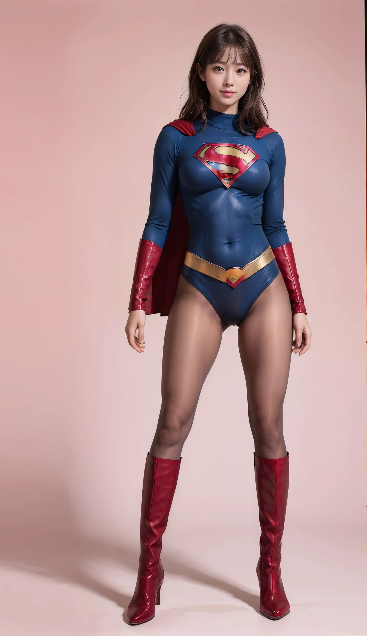 No background、(((Beautiful legs in black tights.)))、(((Legally express the beauty of your smile)))、((((Make the most of your original images)))、(((Supergirl Costume)))、(((Beautiful very short hair)))、(((suffering)))、(((Please wear black tights....、Wear red boots)))、((Best image quality、8k))、((Highest quality、8k、masterpiece:1.3))、(((Preserve background )))、Sharp focus:1.2、Beautiful woman with perfect figure:1.4、Slim Abs:1.2、Wet body:1.5、Highly detailed face and skin texture、8k