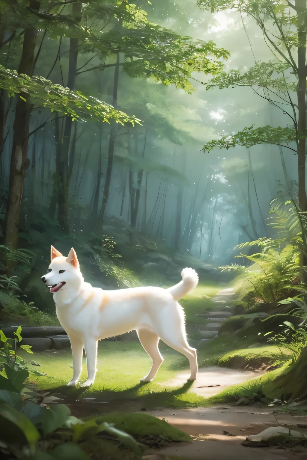 White Shiba Inu,An illustration,in the forest
