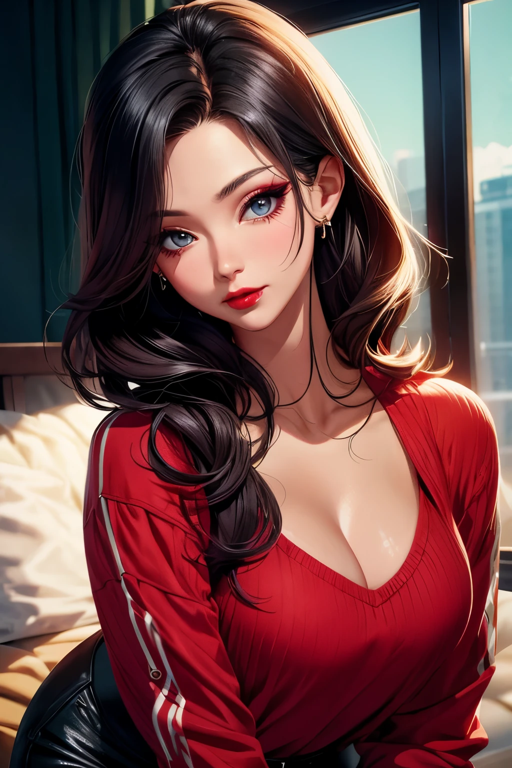 Boa Hancock, CG 8k ultra-realista, beautiful woman, seductive eyes, make-up, red lips, casual clothes