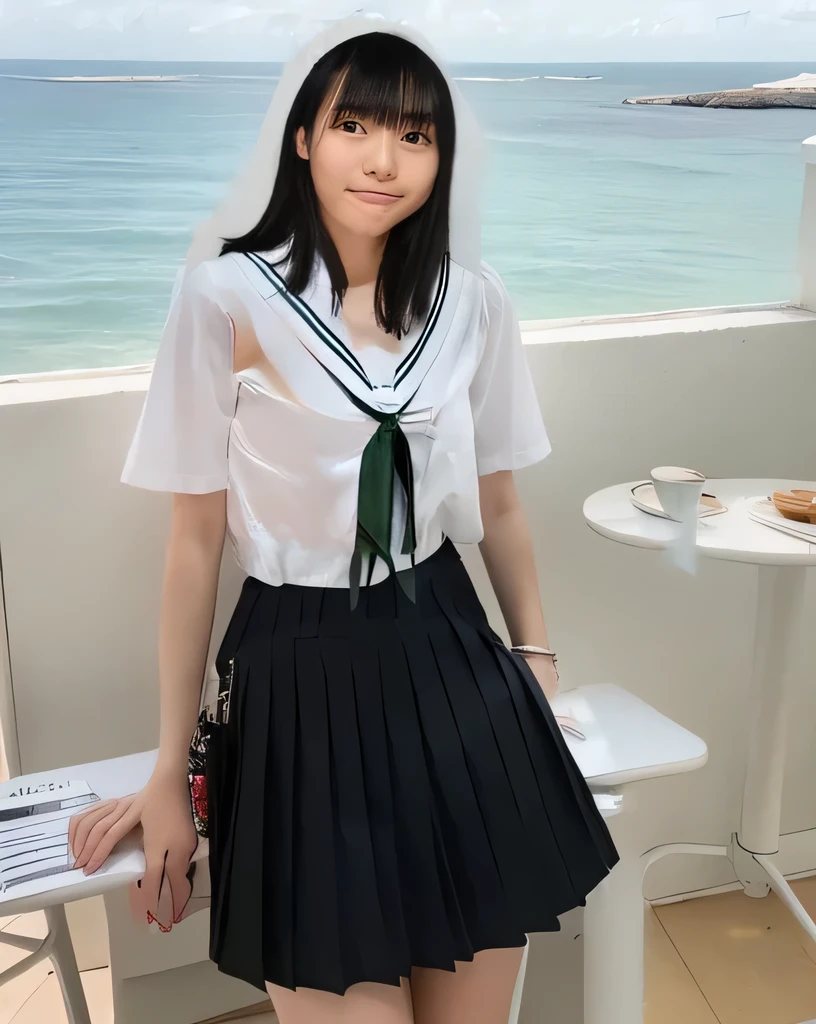 Super detailed,Highest quality,1 high school girl,,Wearing a black pleated mini skirt,Pretty short skirt